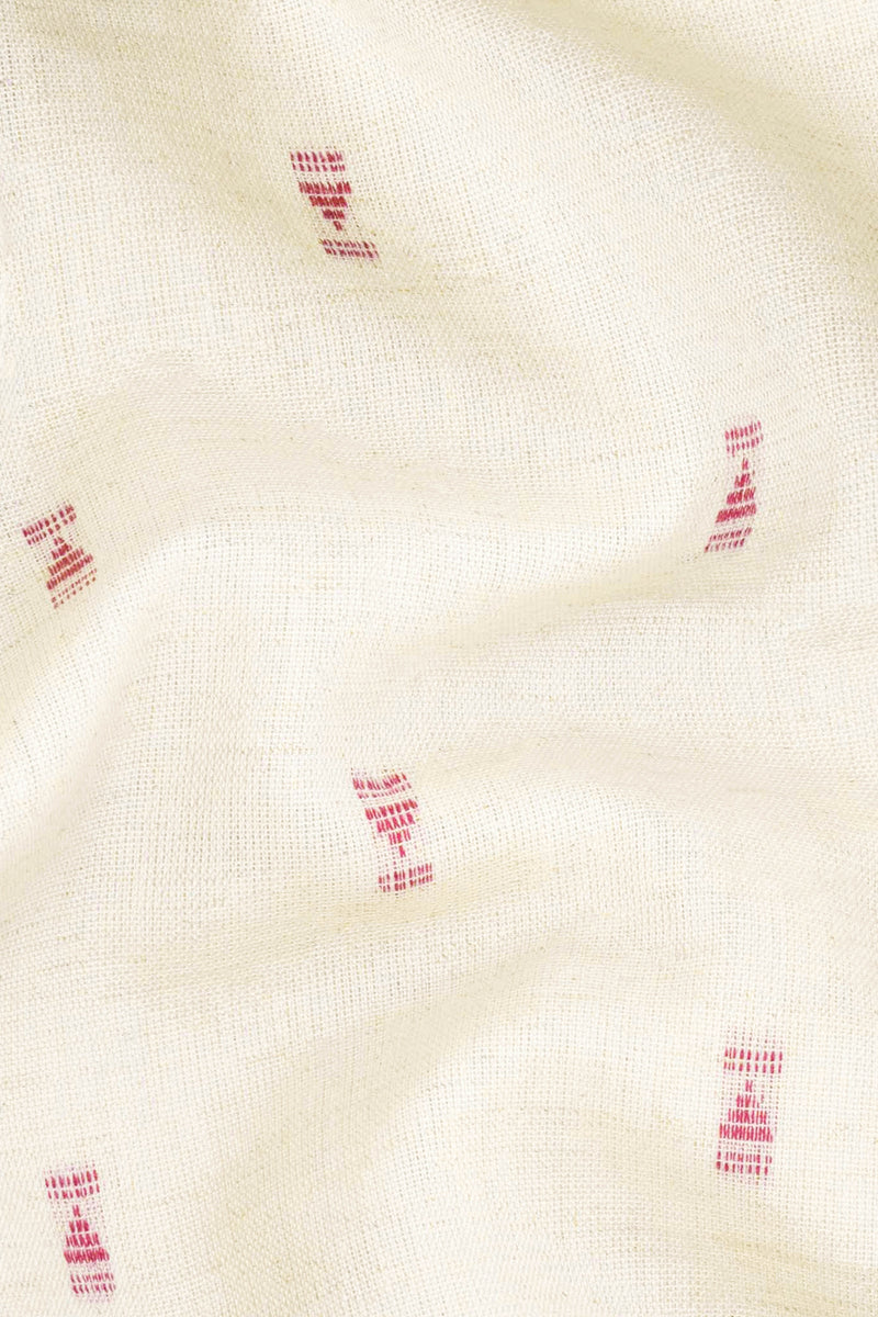 Timberwolf Beige Hand Stitched Jacquard Luxurious Linen Button-Down Designer Shirt