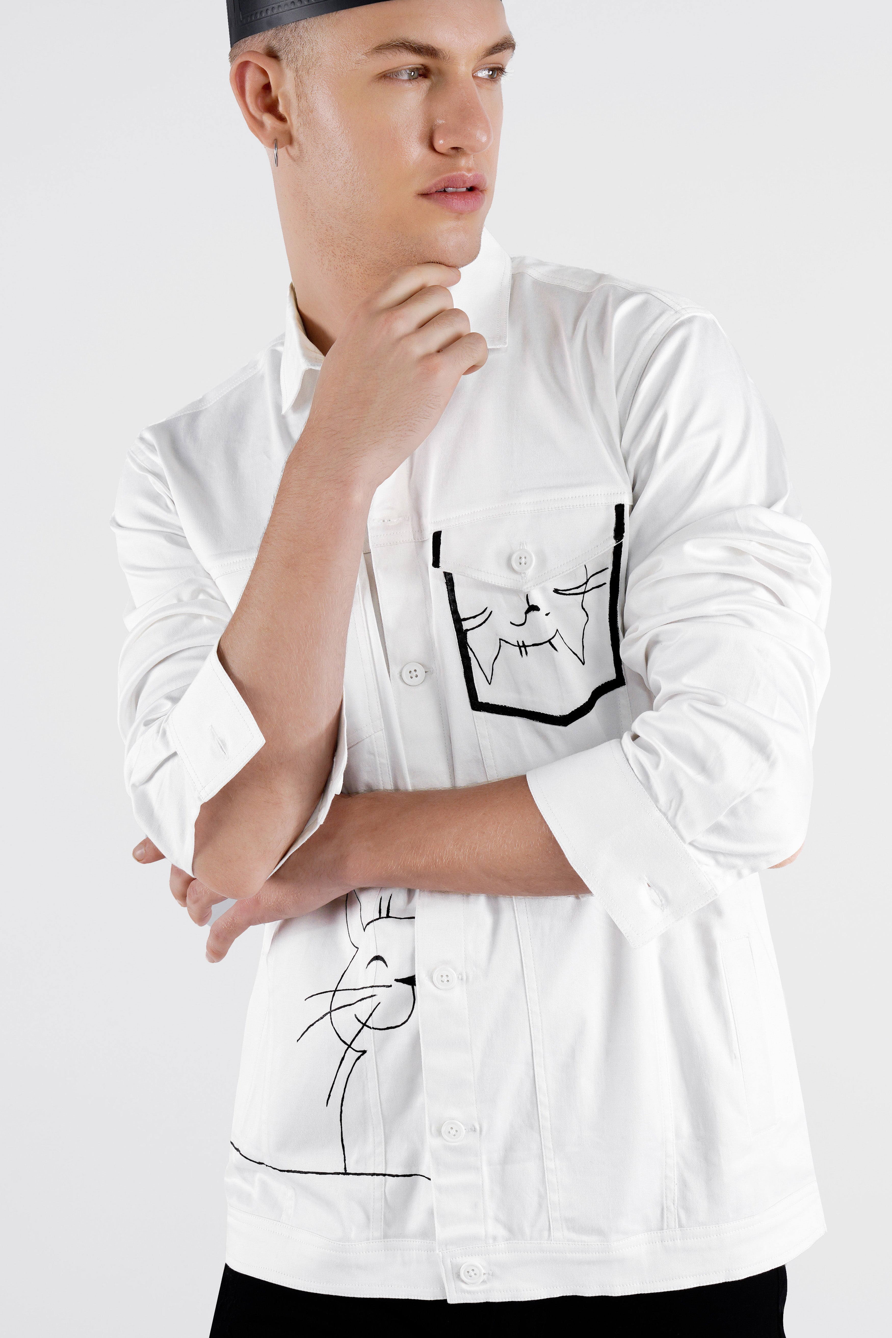 Bright White Hand Painted Super Soft Premium Cotton Designer Shirt