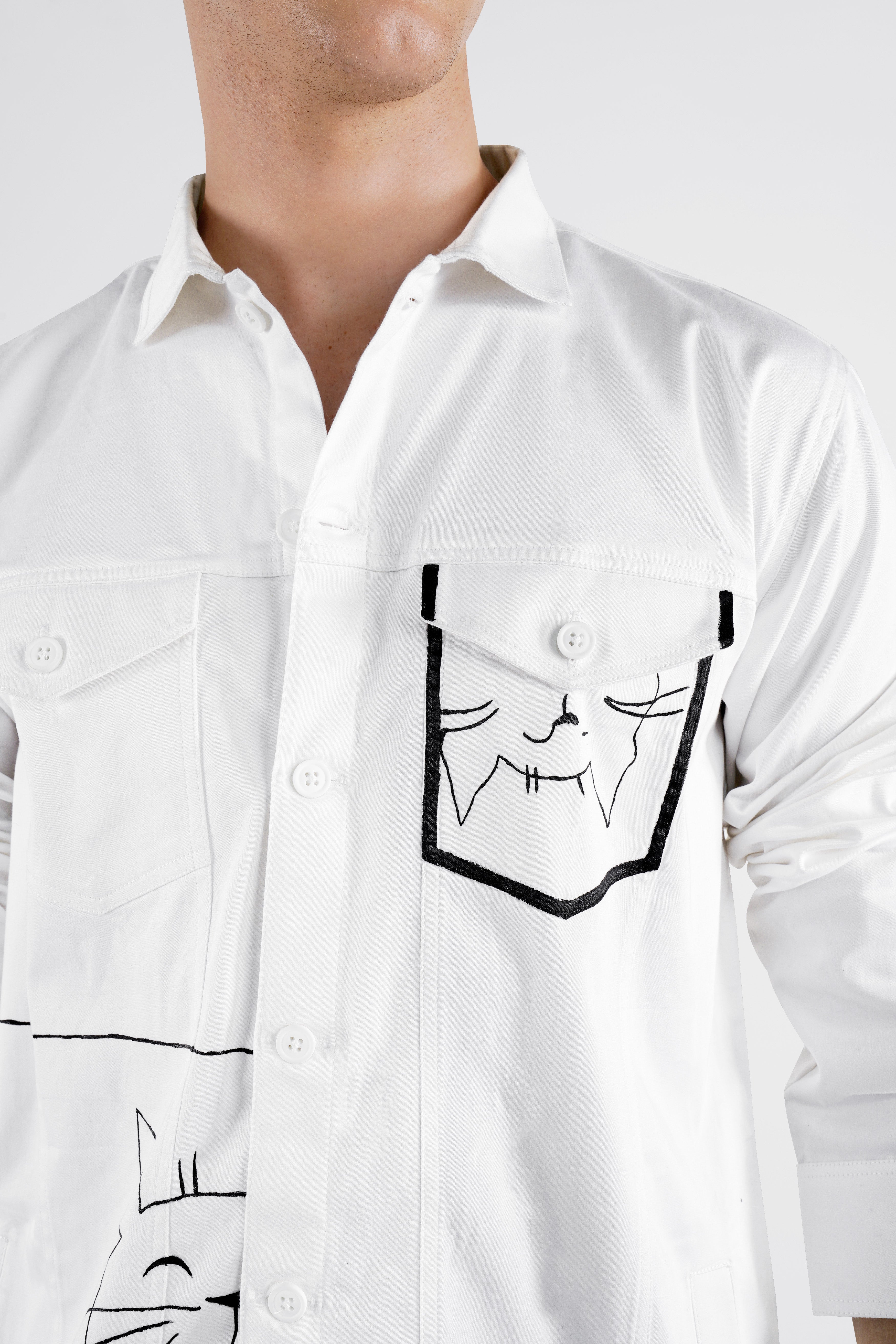 Bright White Hand Painted Super Soft Premium Cotton Designer Shirt