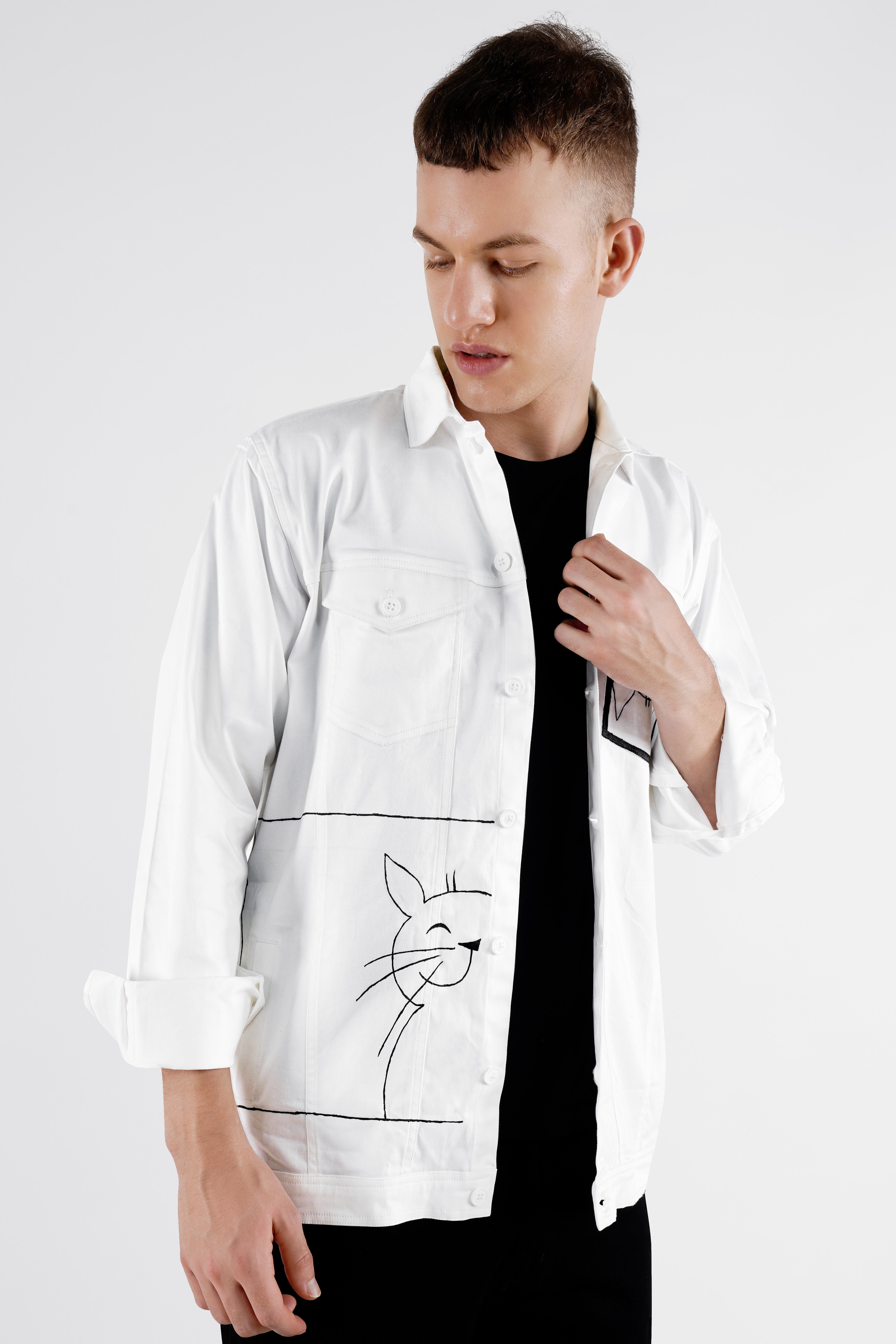 Bright White Hand Painted Super Soft Premium Cotton Designer Shirt
