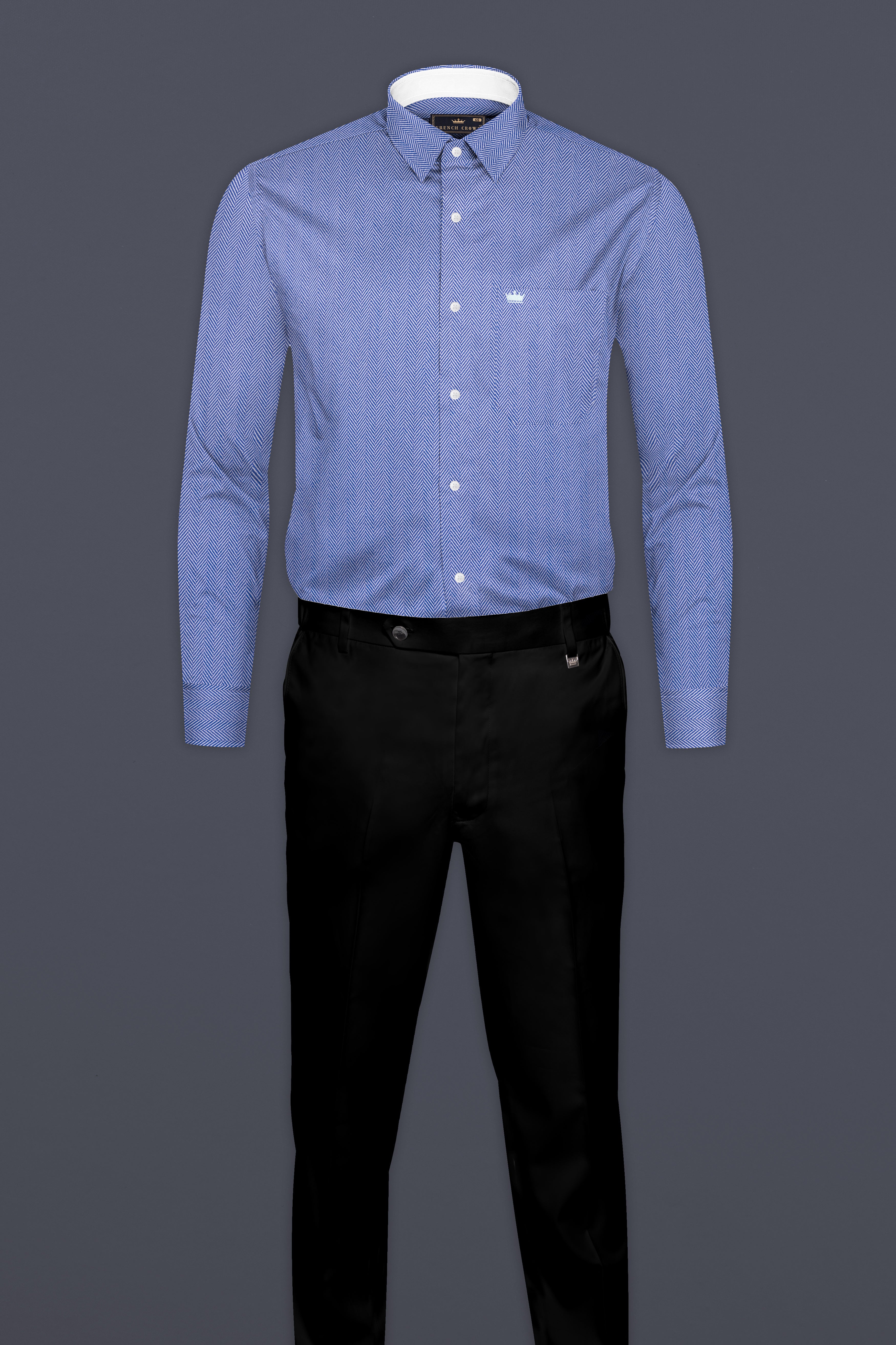 Wild Blue Yonder Subtle Striped Stretchable Herringbone Shirt