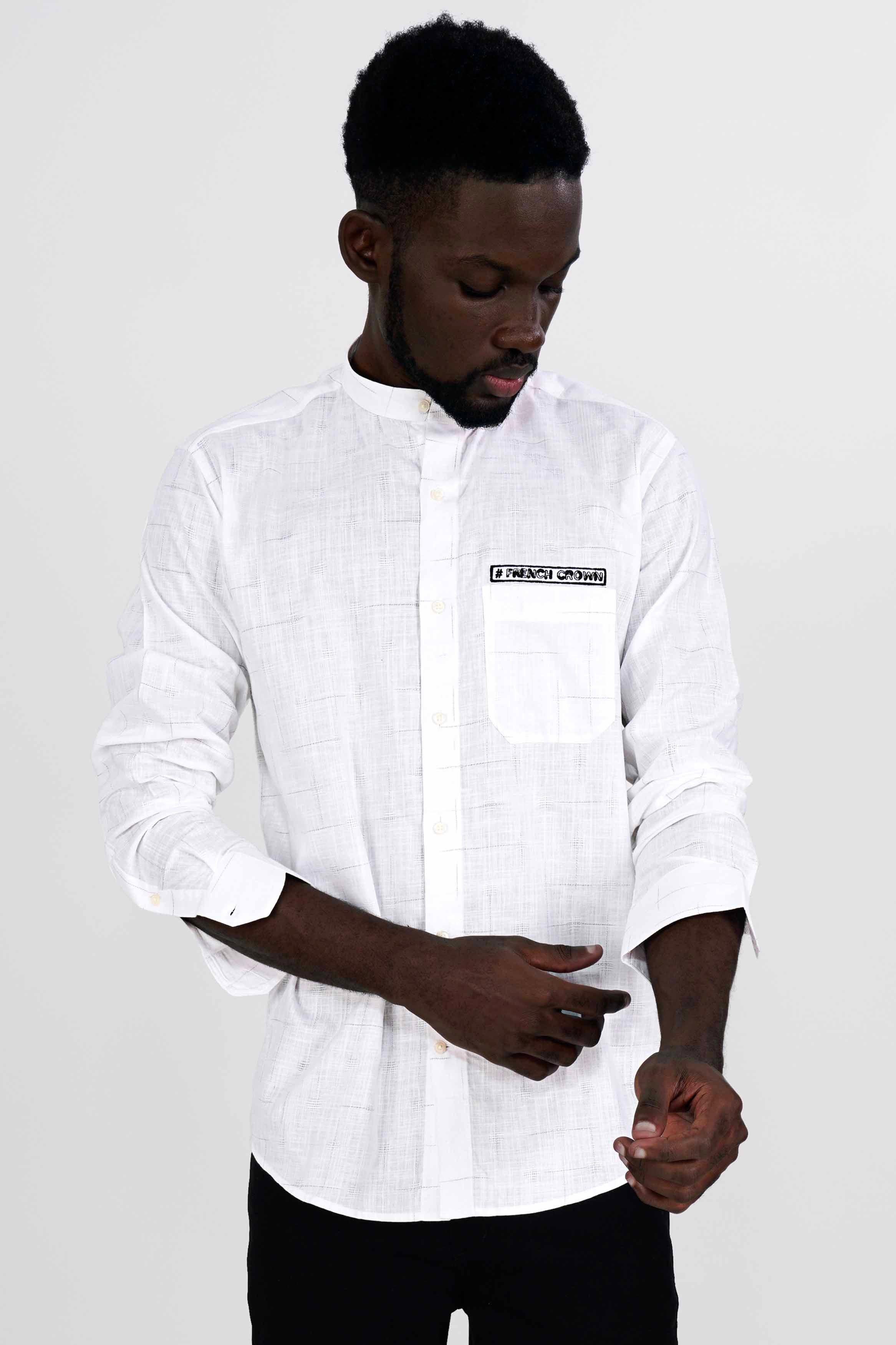 Bright White Subtle Checkered Signature Patchwork Dobby Premium Giza Cotton Designer Shirt 6132-M-E160-38, 6132-M-E160-H-38, 6132-M-E160-39, 6132-M-E160-H-39, 6132-M-E160-40, 6132-M-E160-H-40, 6132-M-E160-42, 6132-M-E160-H-42, 6132-M-E160-44, 6132-M-E160-H-44, 6132-M-E160-46, 6132-M-E160-H-46, 6132-M-E160-48, 6132-M-E160-H-48, 6132-M-E160-50, 6132-M-E160-H-50, 6132-M-E160-52, 6132-M-E160-H-52