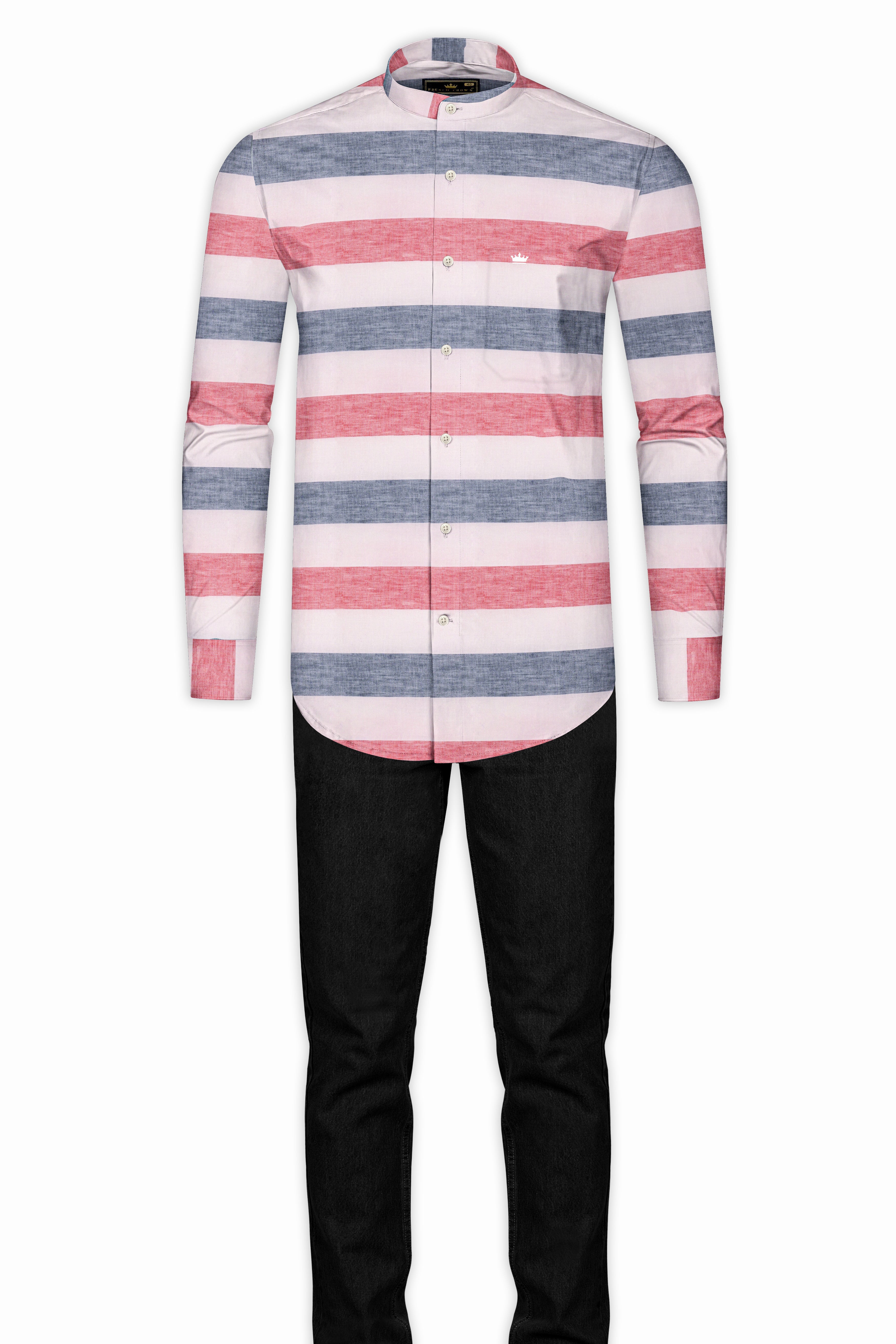 Illusion Pink and White Striped Luxurious Linen Shirt
