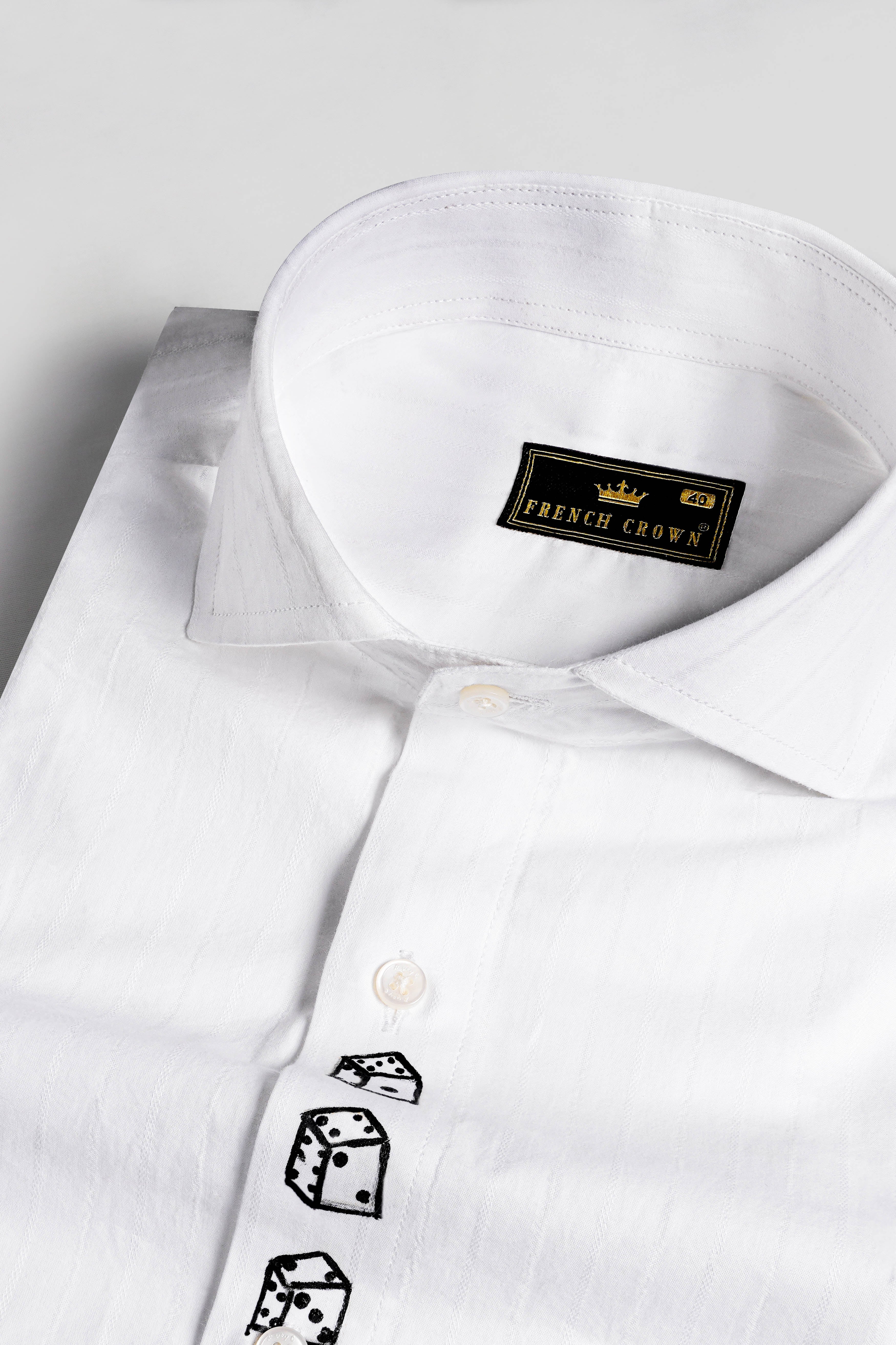 Bright White Striped with Dices Hand Painted Dobby Premium Giza Cotton Designer Shirt 6163-CA-ART-38, 6163-CA-ART-H-38, 6163-CA-ART-39, 6163-CA-ART-H-39, 6163-CA-ART-40, 6163-CA-ART-H-40, 6163-CA-ART-42, 6163-CA-ART-H-42, 6163-CA-ART-44, 6163-CA-ART-H-44, 6163-CA-ART-46, 6163-CA-ART-H-46, 6163-CA-ART-48, 6163-CA-ART-H-48, 6163-CA-ART-50, 6163-CA-ART-H-50, 6163-CA-ART-52, 6163-CA-ART-H-52