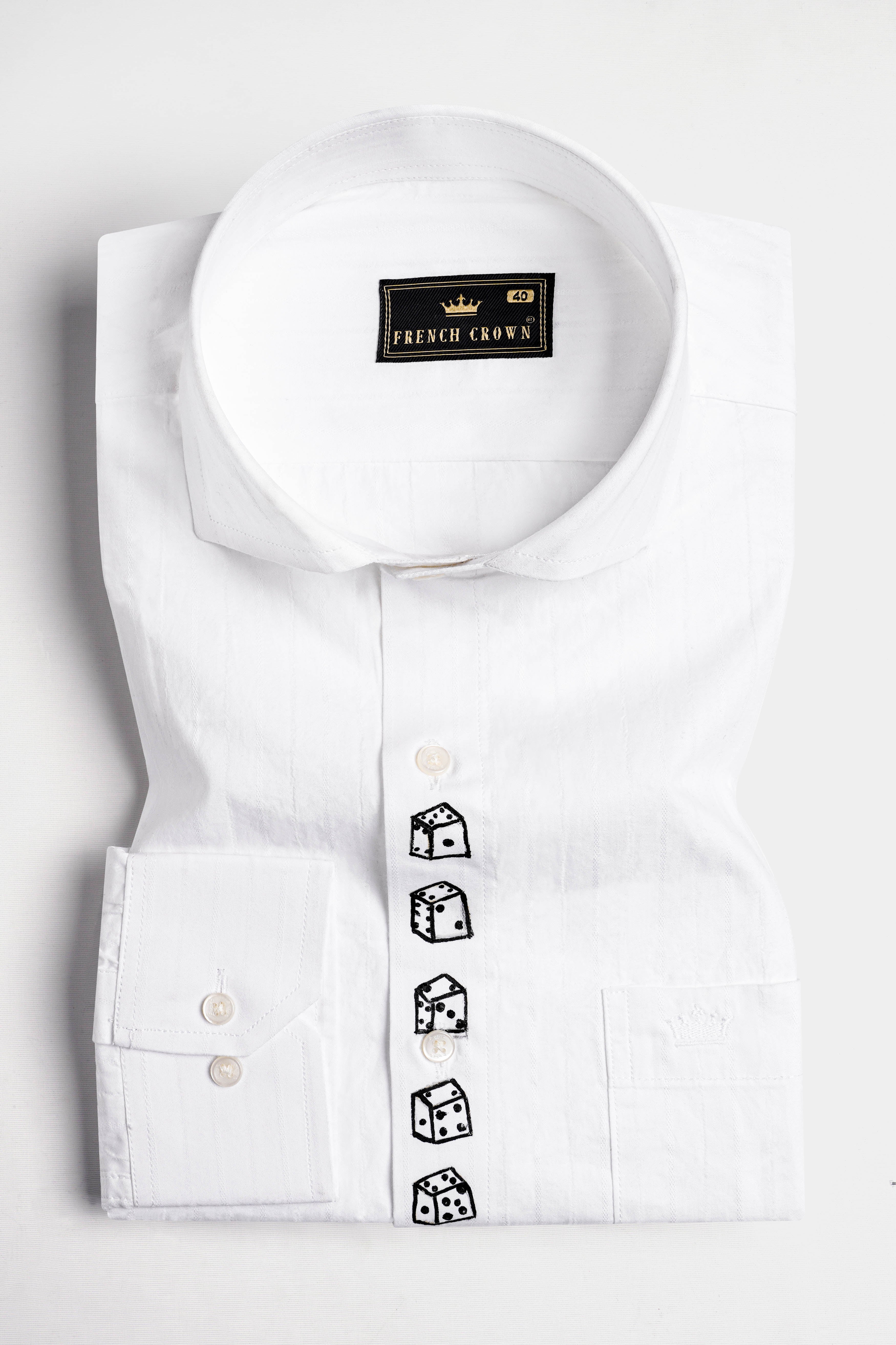 Bright White Striped with Dices Hand Painted Dobby Premium Giza Cotton Designer Shirt 6163-CA-ART-38, 6163-CA-ART-H-38, 6163-CA-ART-39, 6163-CA-ART-H-39, 6163-CA-ART-40, 6163-CA-ART-H-40, 6163-CA-ART-42, 6163-CA-ART-H-42, 6163-CA-ART-44, 6163-CA-ART-H-44, 6163-CA-ART-46, 6163-CA-ART-H-46, 6163-CA-ART-48, 6163-CA-ART-H-48, 6163-CA-ART-50, 6163-CA-ART-H-50, 6163-CA-ART-52, 6163-CA-ART-H-52