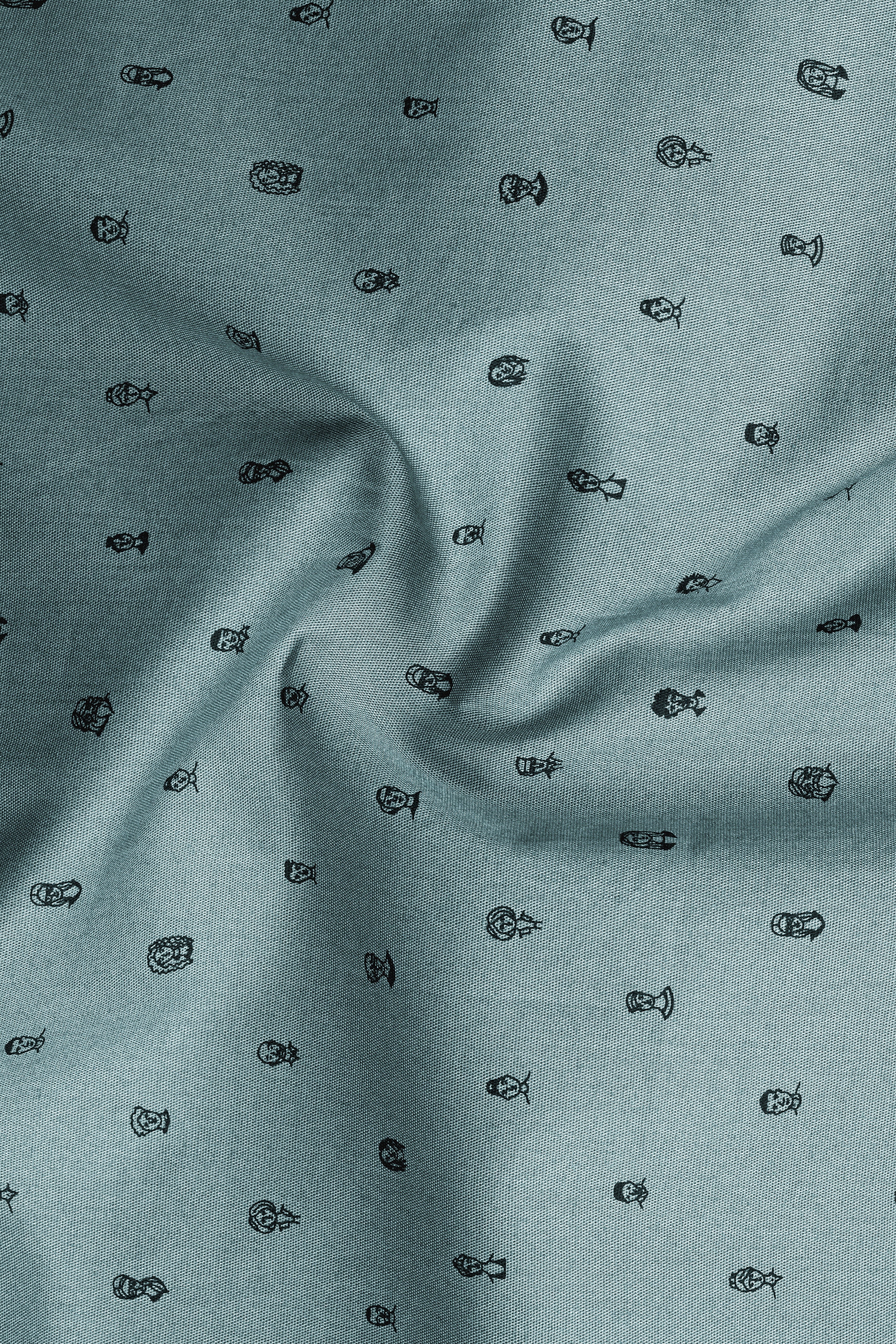 Pewter Face Green Printed Dobby Textured Premium Giza Cotton Shirt