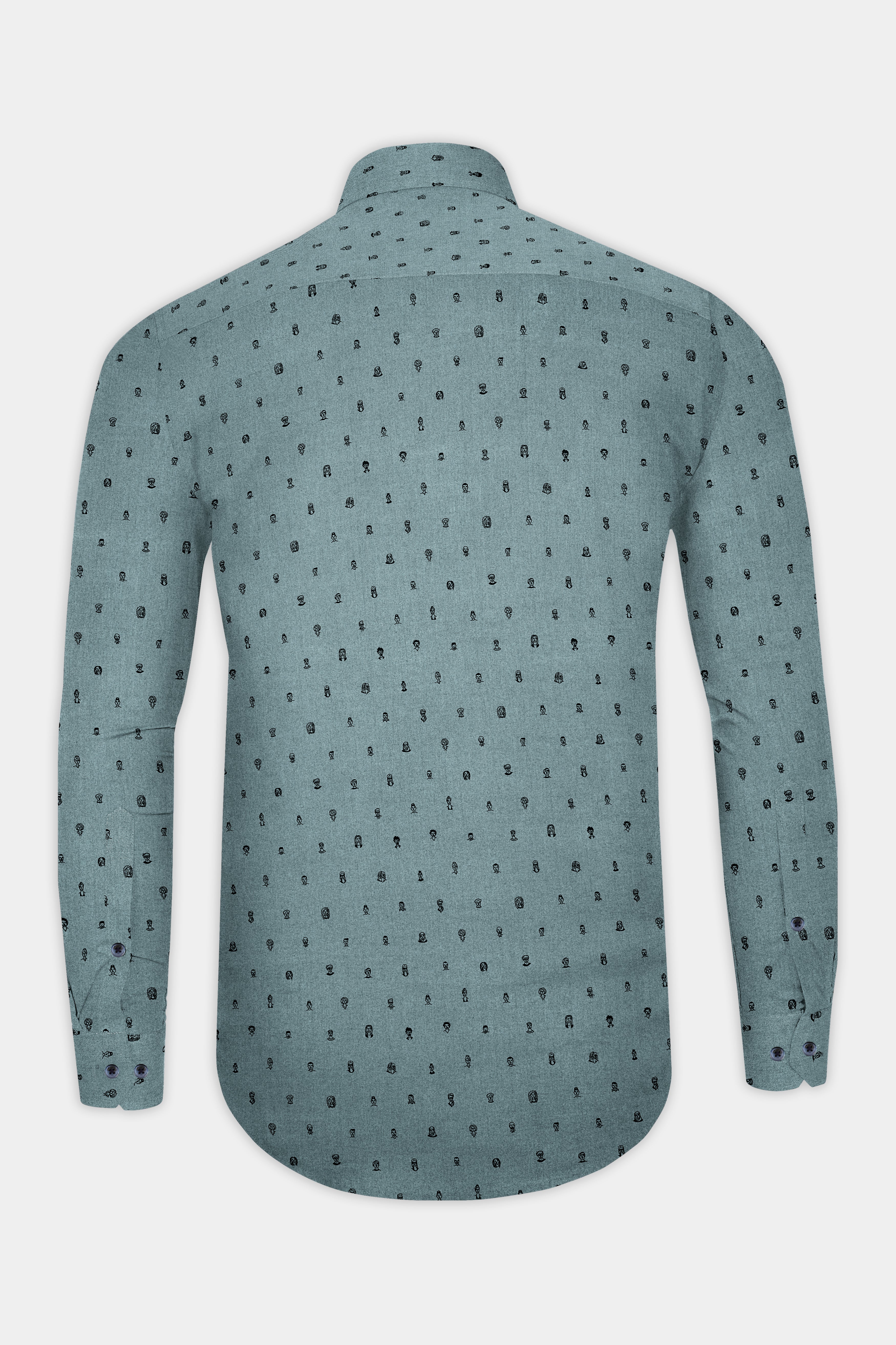 Pewter Face Green Printed Dobby Textured Premium Giza Cotton Shirt