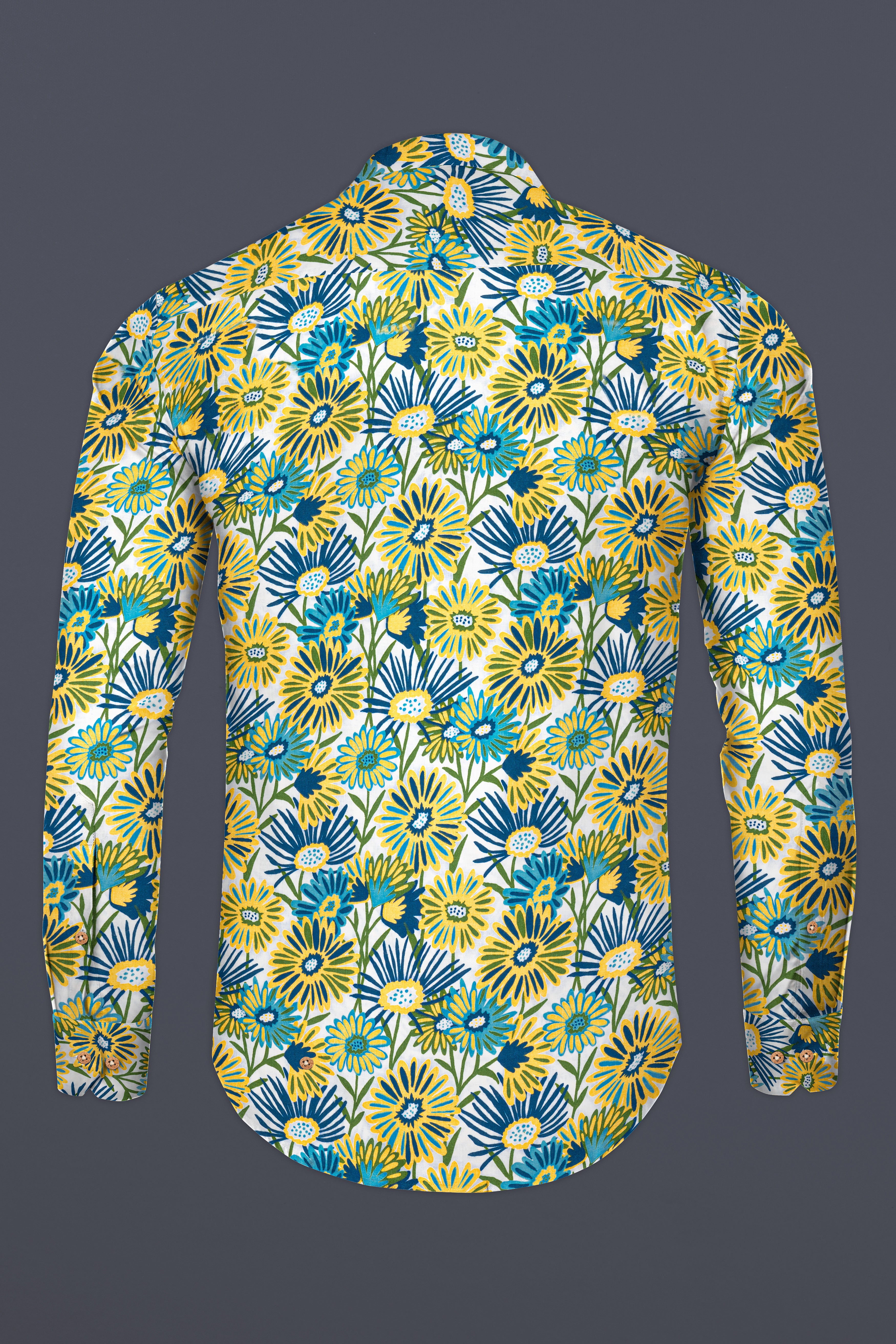 Bright Sun Yellow Tropical Printed Oxford Kurta Shirt