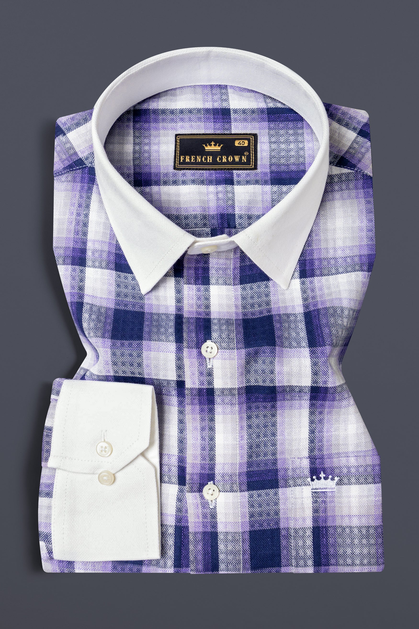 Scampi Blue Plaid With White Collar Twill Premium Cotton Shirt