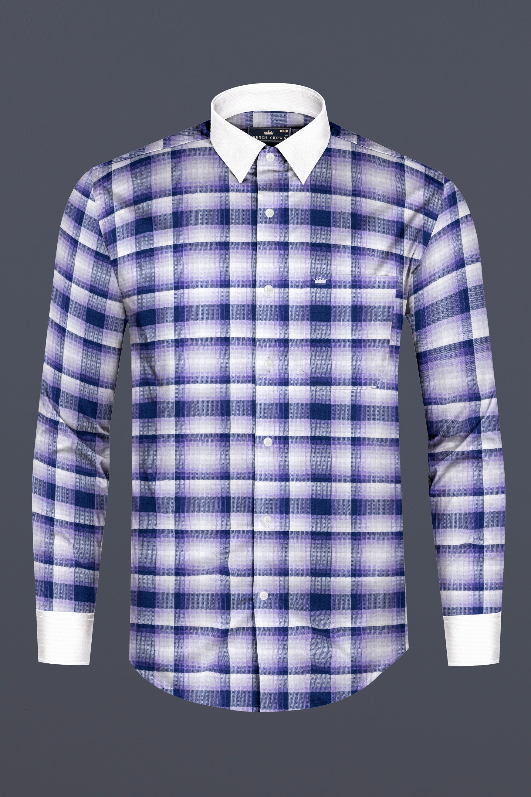 Scampi Blue Plaid With White Collar Twill Premium Cotton Shirt