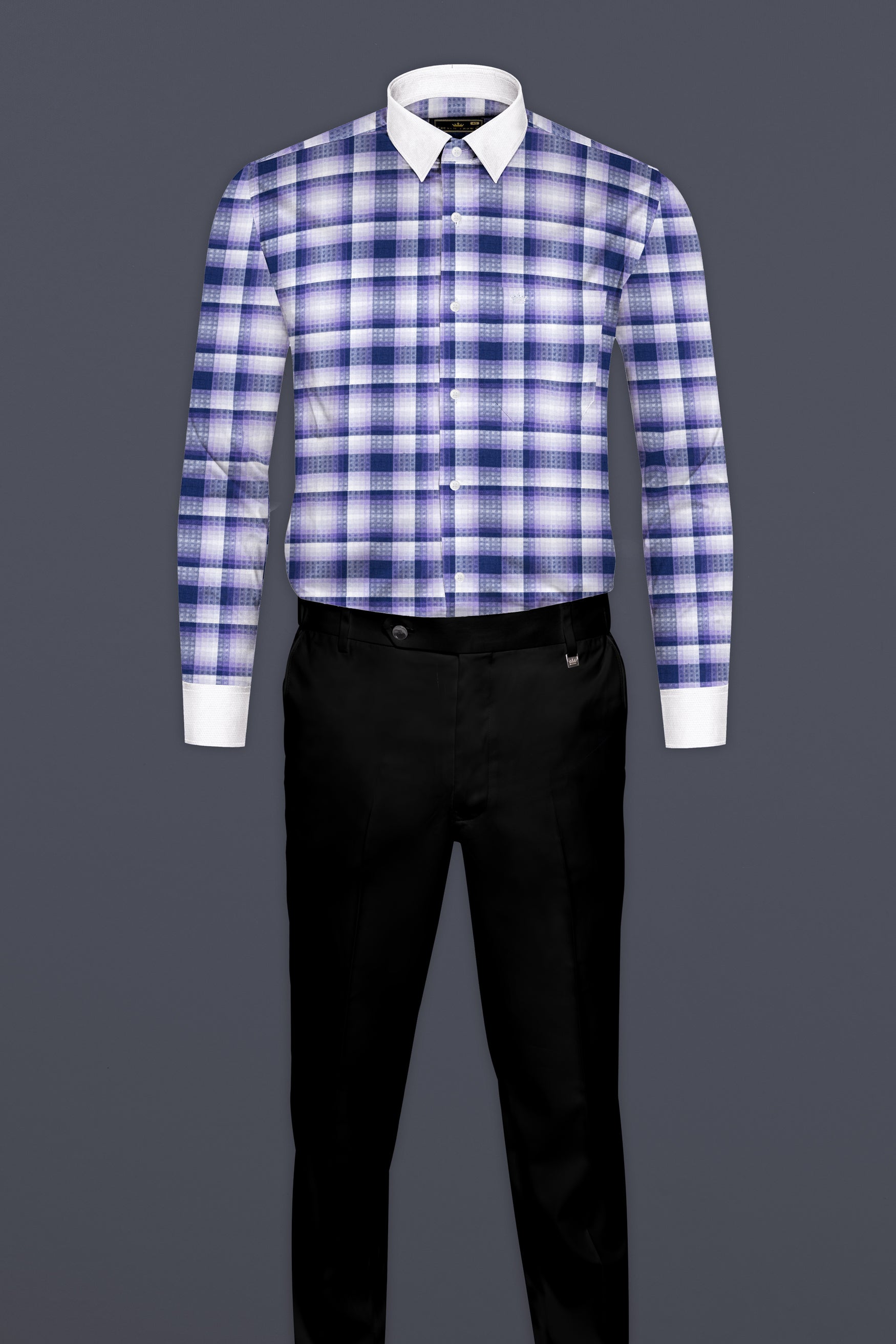 Scampi Blue Plaid With White Collar Twill Premium Cotton Shirt