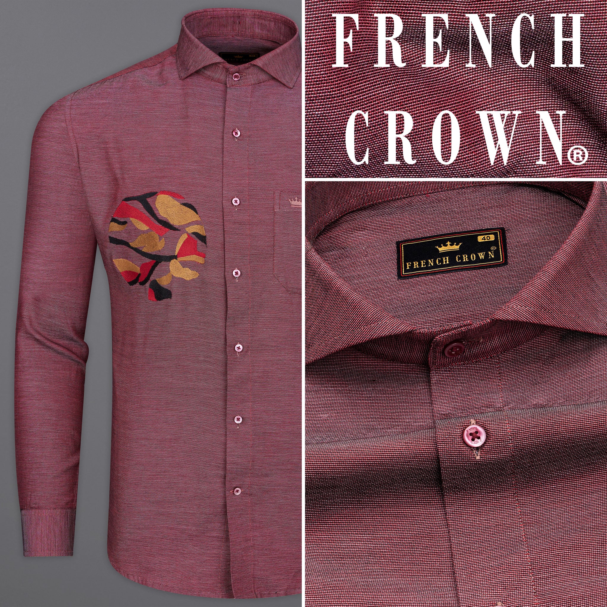 Byzantium Brown Casual Textured Premium Cotton Embroidered Shirts For