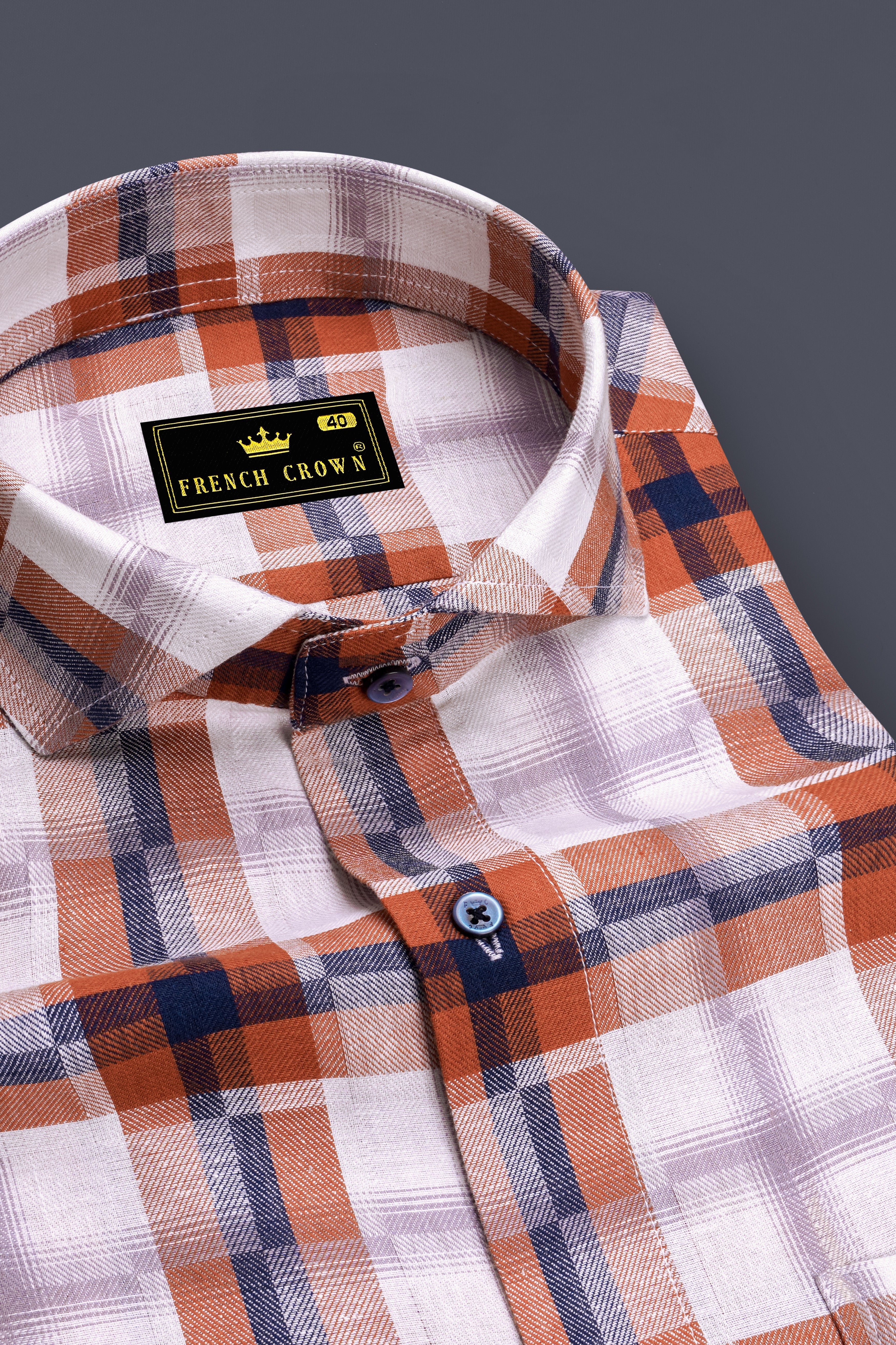 Tuscany Orange Twill Multicolour Checkered Premium Cotton Shirt