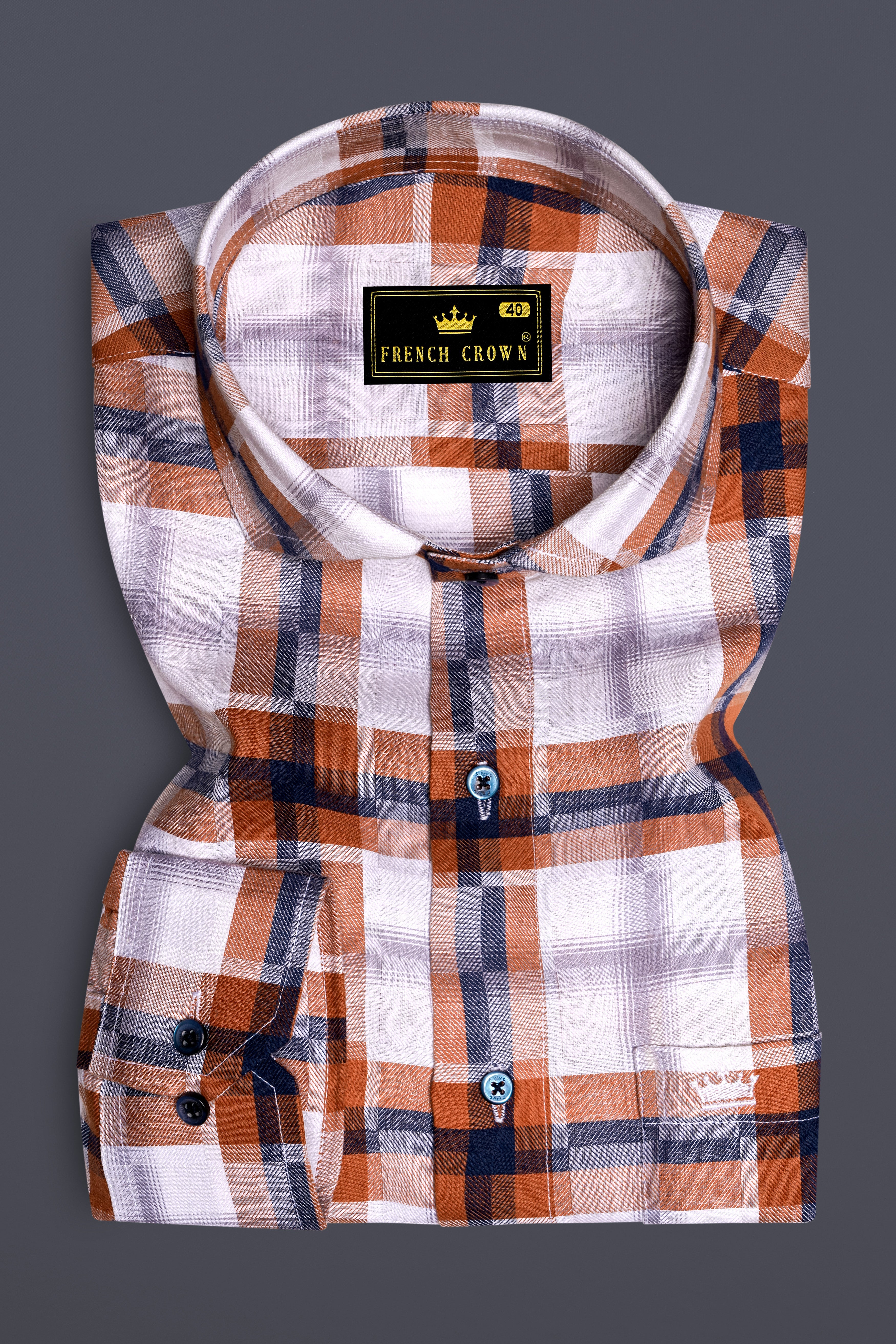 Tuscany Orange Twill Multicolour Checkered Premium Cotton Shirt