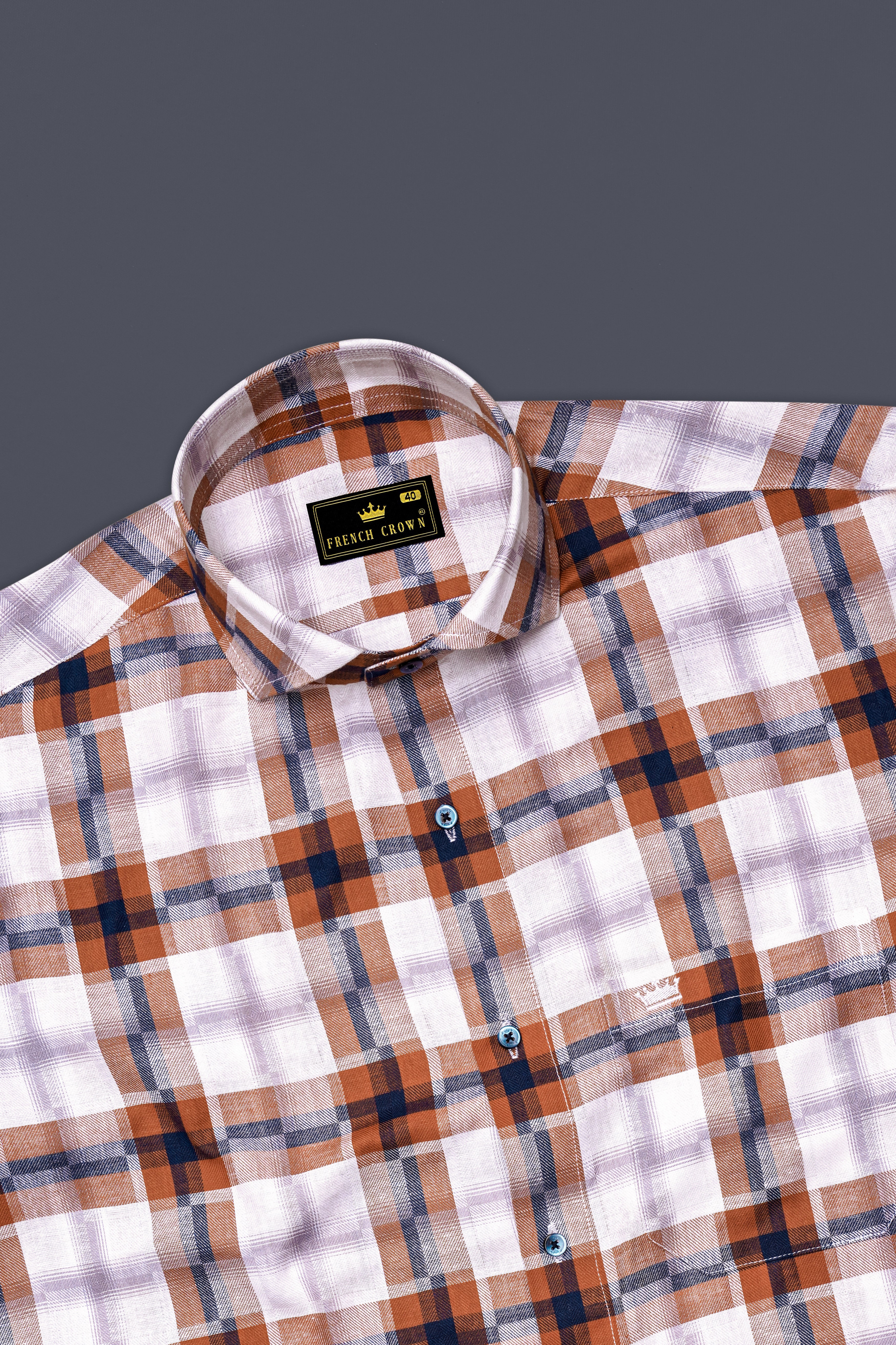Tuscany Orange Twill Multicolour Checkered Premium Cotton Shirt