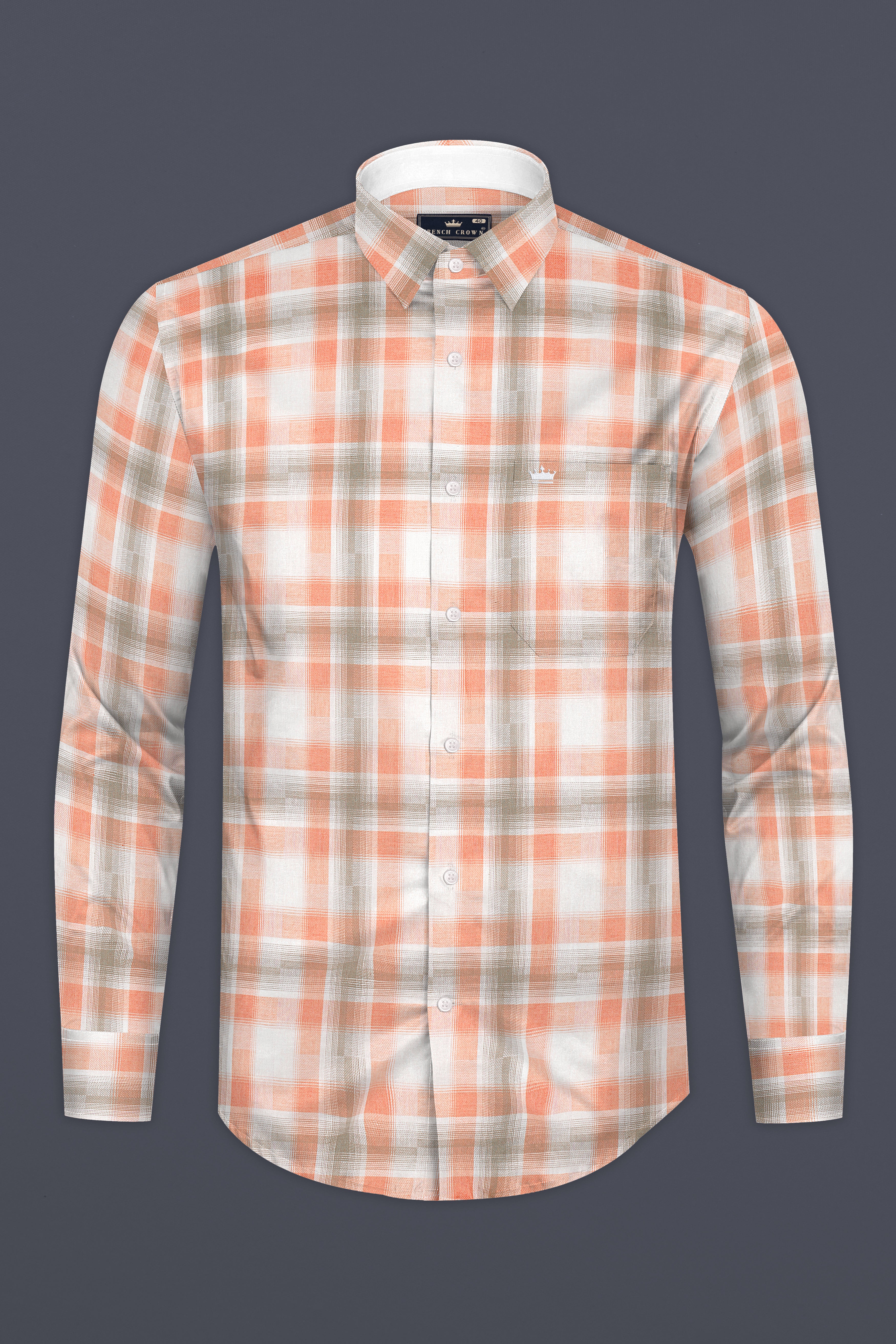 Beaver Brown and Zinnwaldite Twill Checkered Premium Cotton Shirt