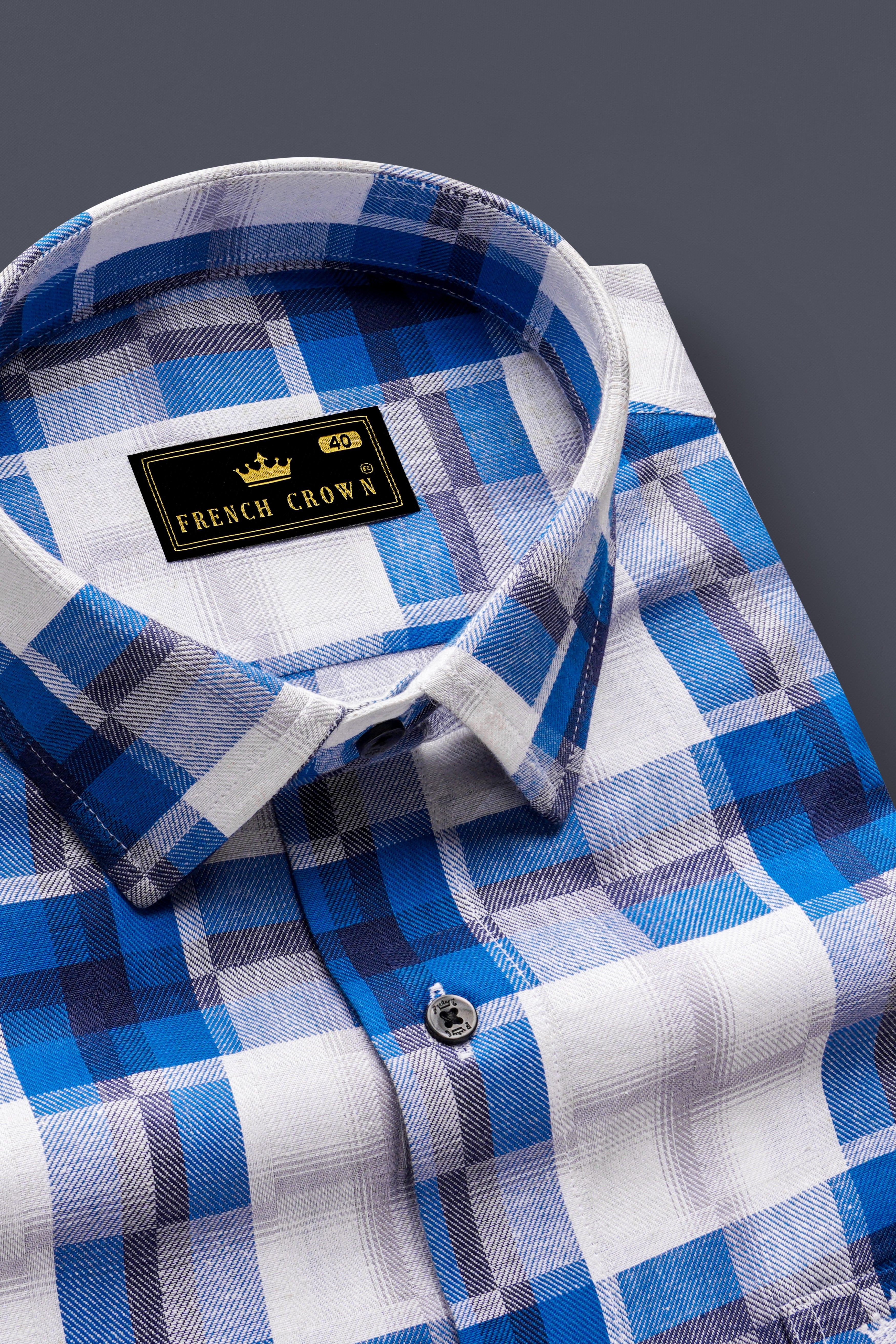 Bright white and Tory Blue Checkered Premium Cotton Shirt