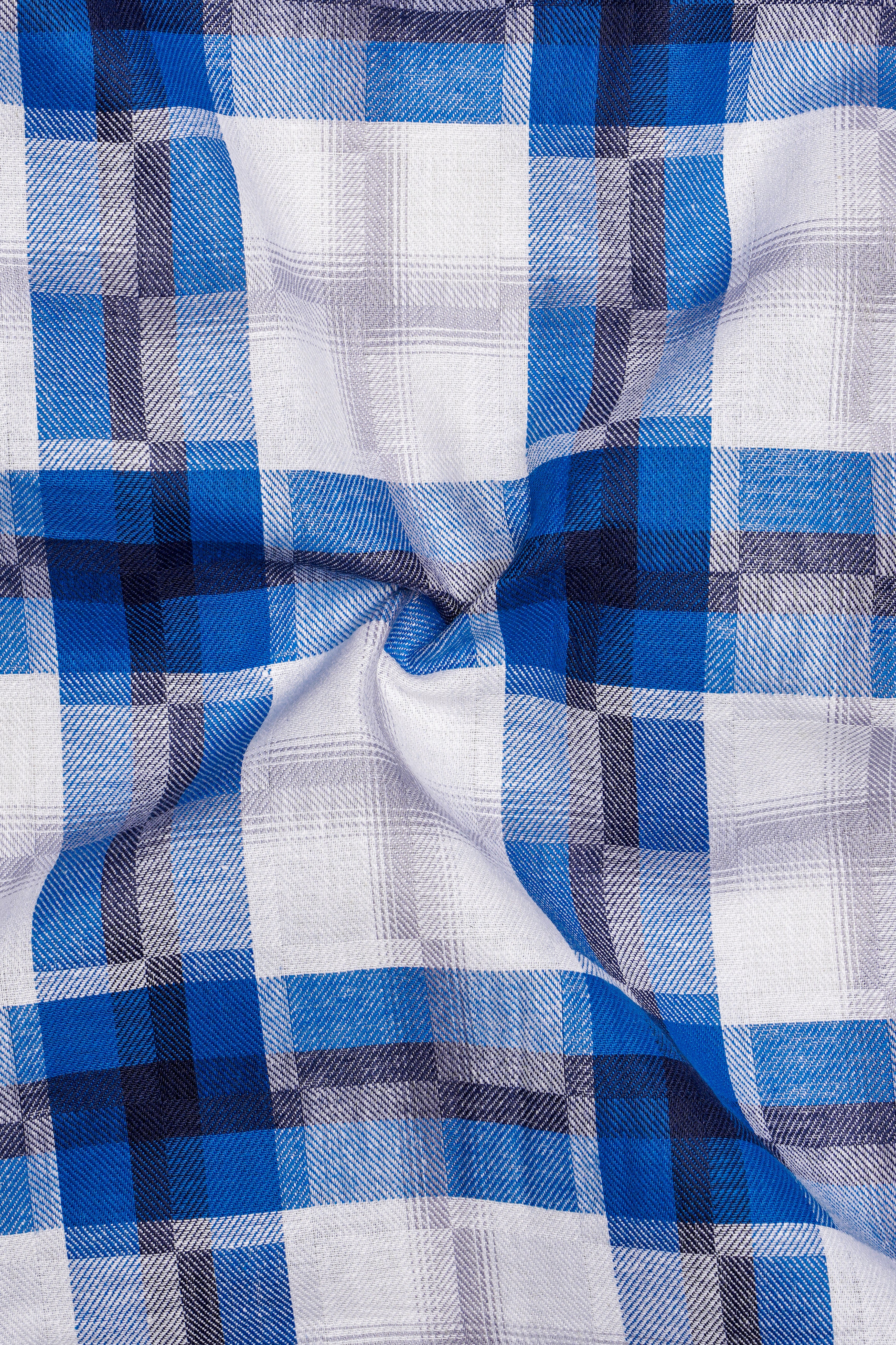 Bright white and Tory Blue Checkered Premium Cotton Shirt