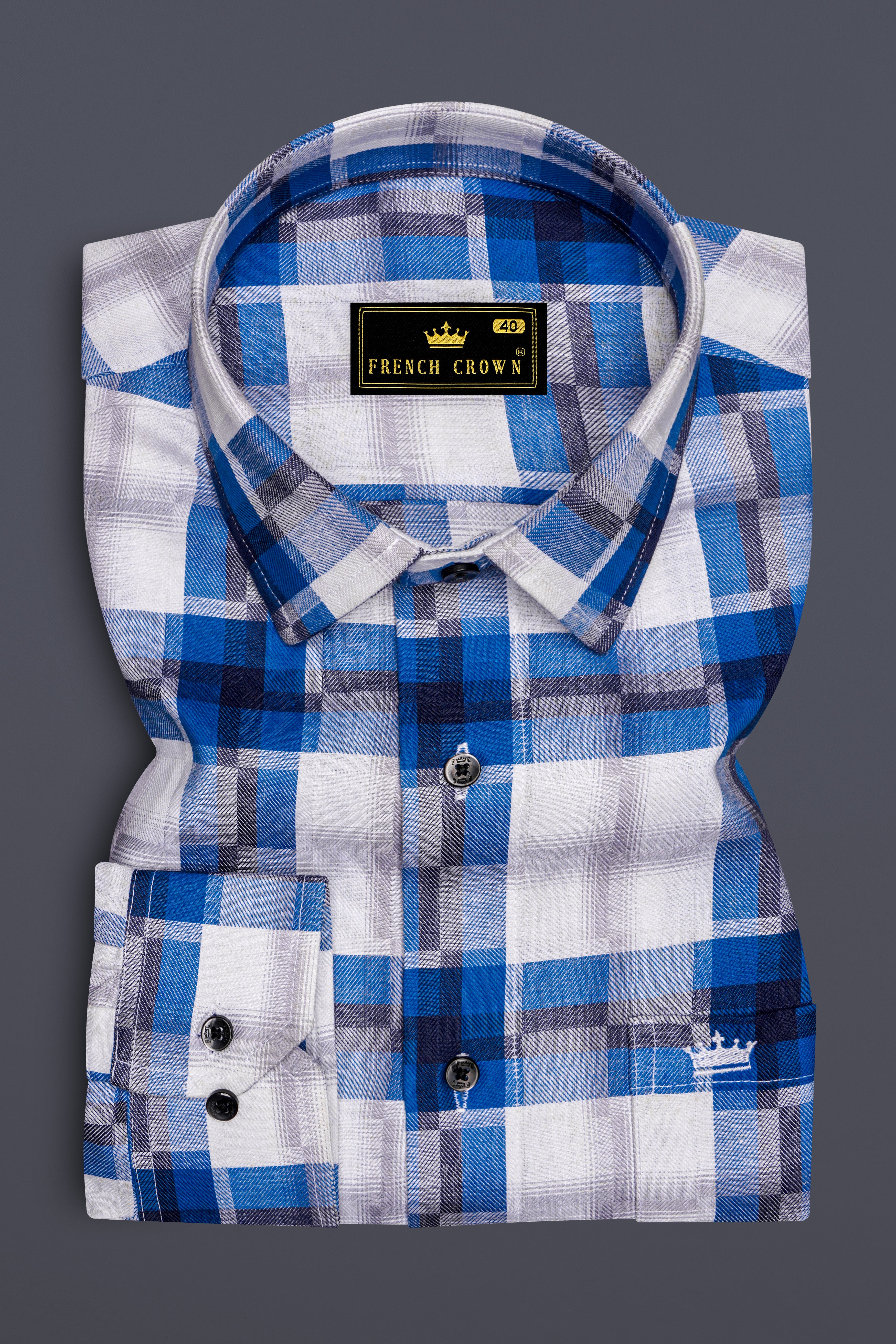 Bright white and Tory Blue Checkered Premium Cotton Shirt