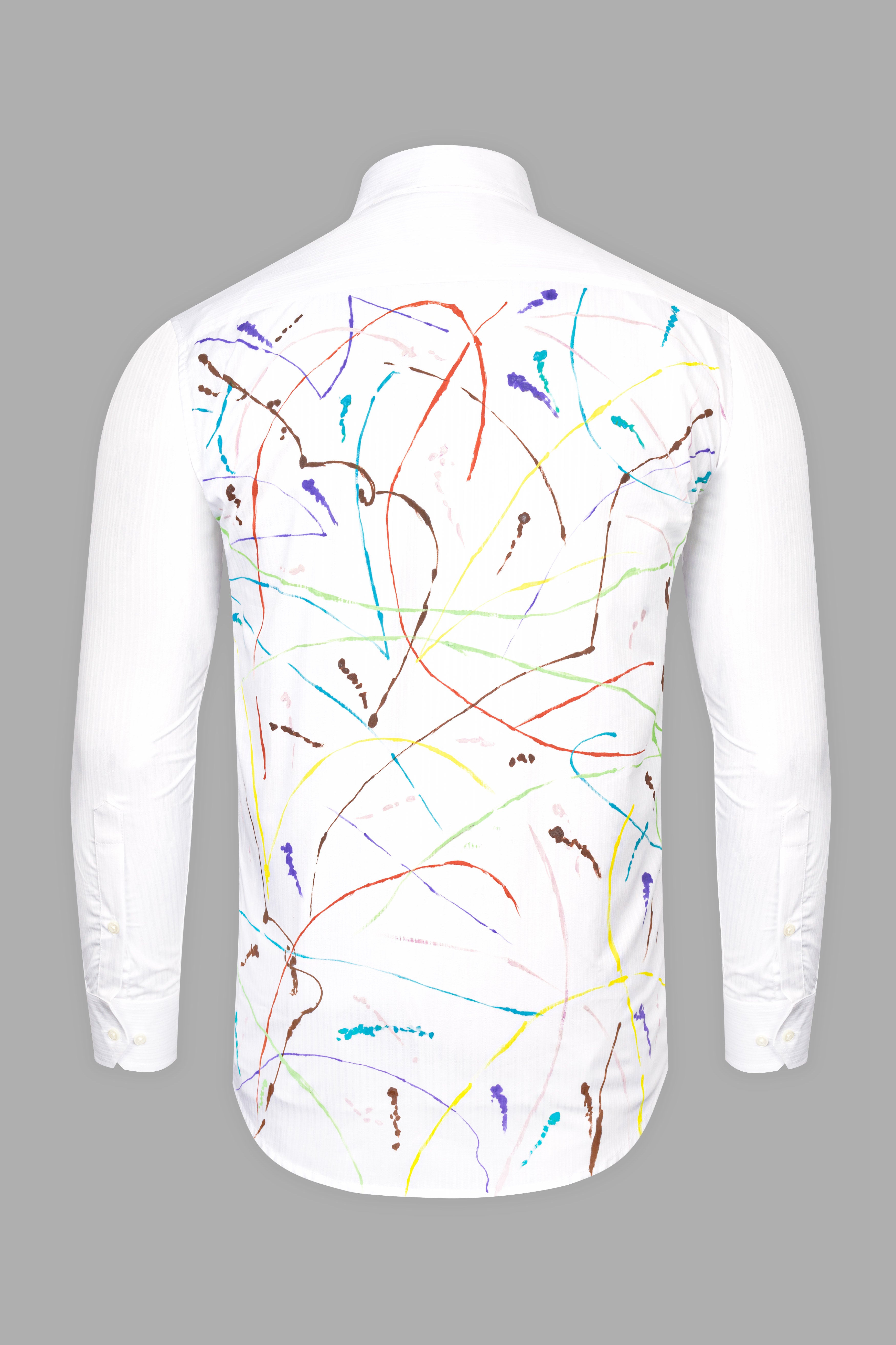 Bright White Subtle Striped Multicolour Hand Painted Dobby Textured Designer Shirt