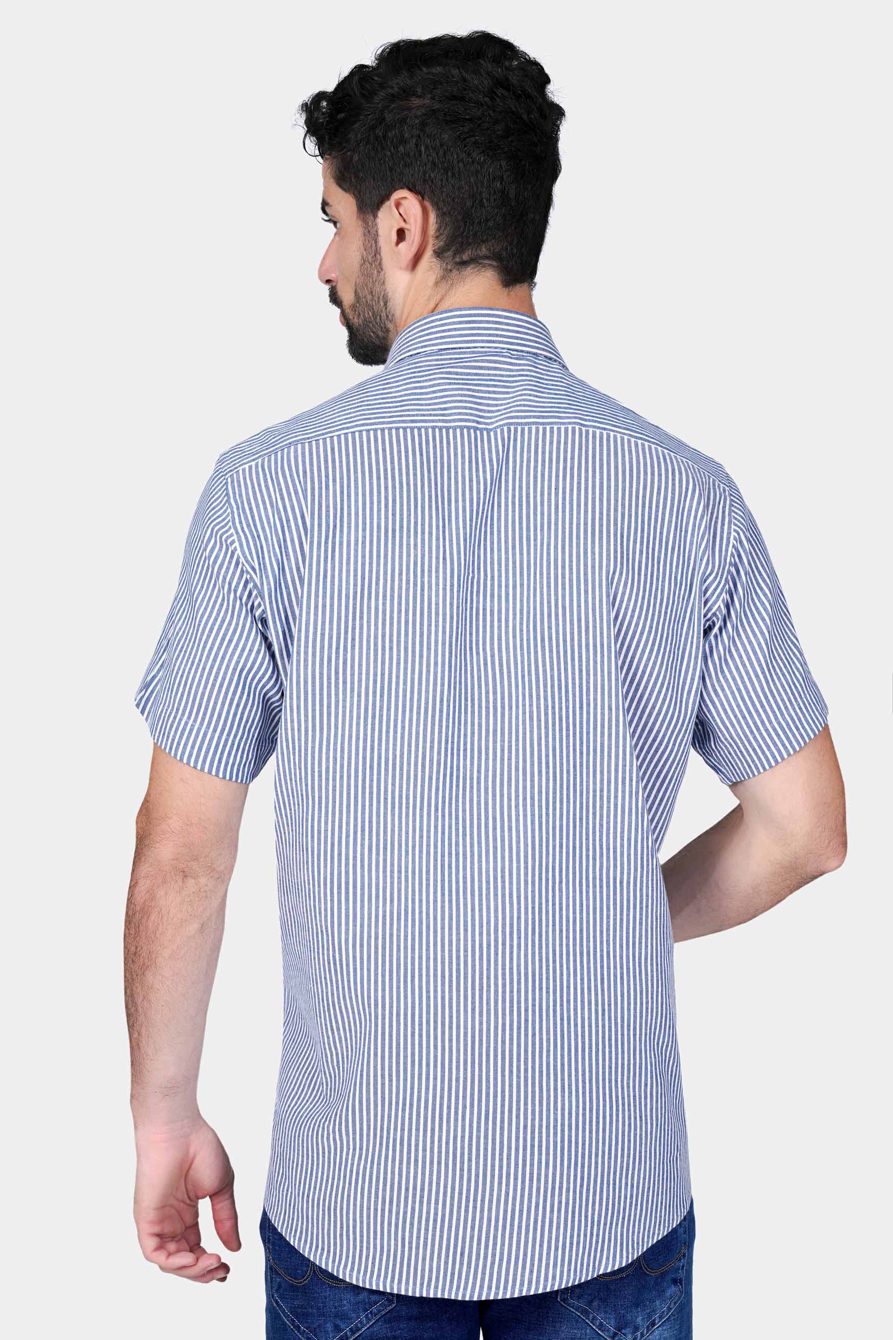 Yonder Blue Striped with White Hand Painted Royal Oxford Designer Shirt 6345-CP-SS-ART-38, 6345-CP-SS-ART-39, 6345-CP-SS-ART-40, 6345-CP-SS-ART-42, 6345-CP-SS-ART-44, 6345-CP-SS-ART-46, 6345-CP-SS-ART-48, 6345-CP-SS-ART-50, 6345-CP-SS-ART-52