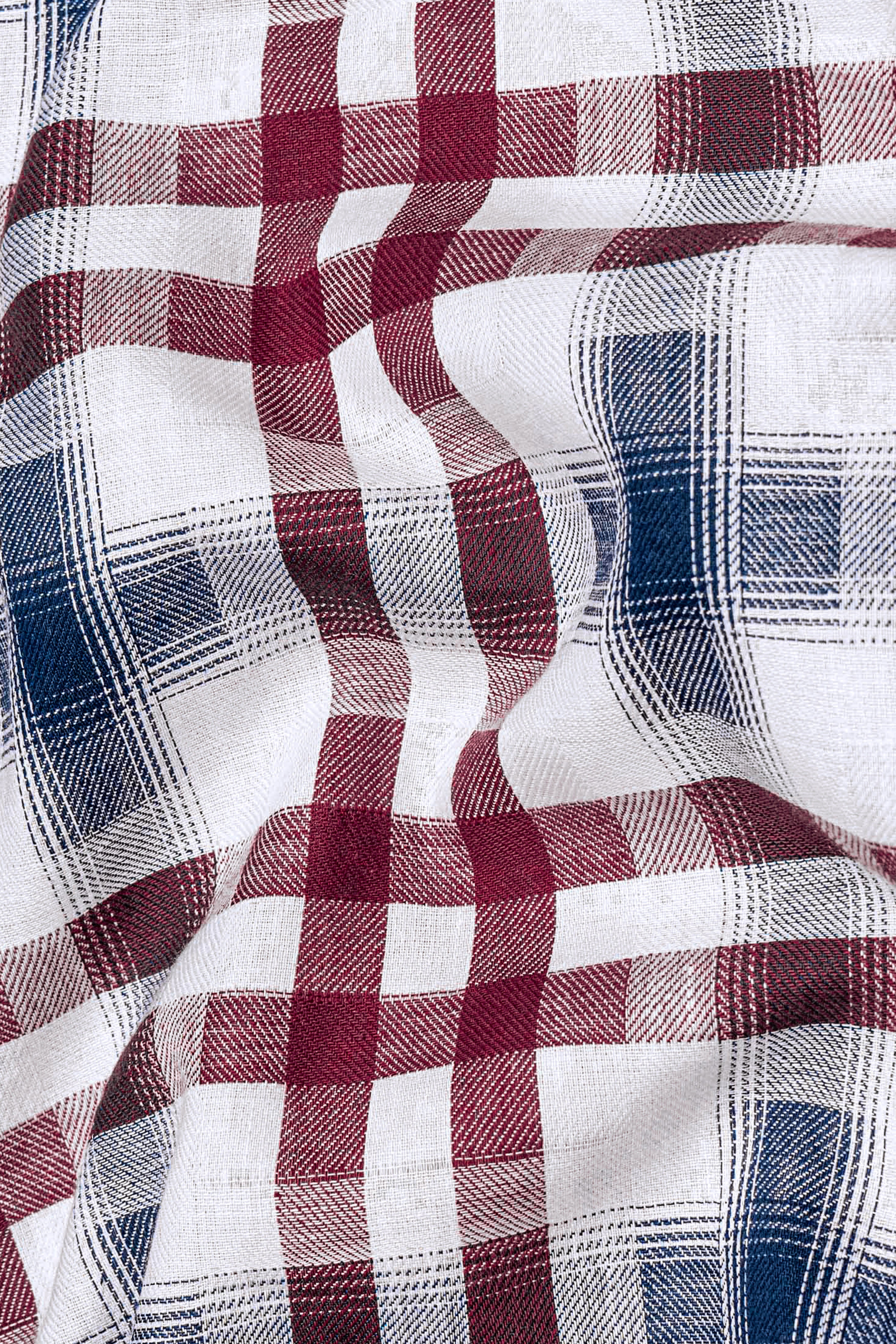 Bright White with Logan Gray and Scarlett Red Twill Plaid Premium Cotton Shirt