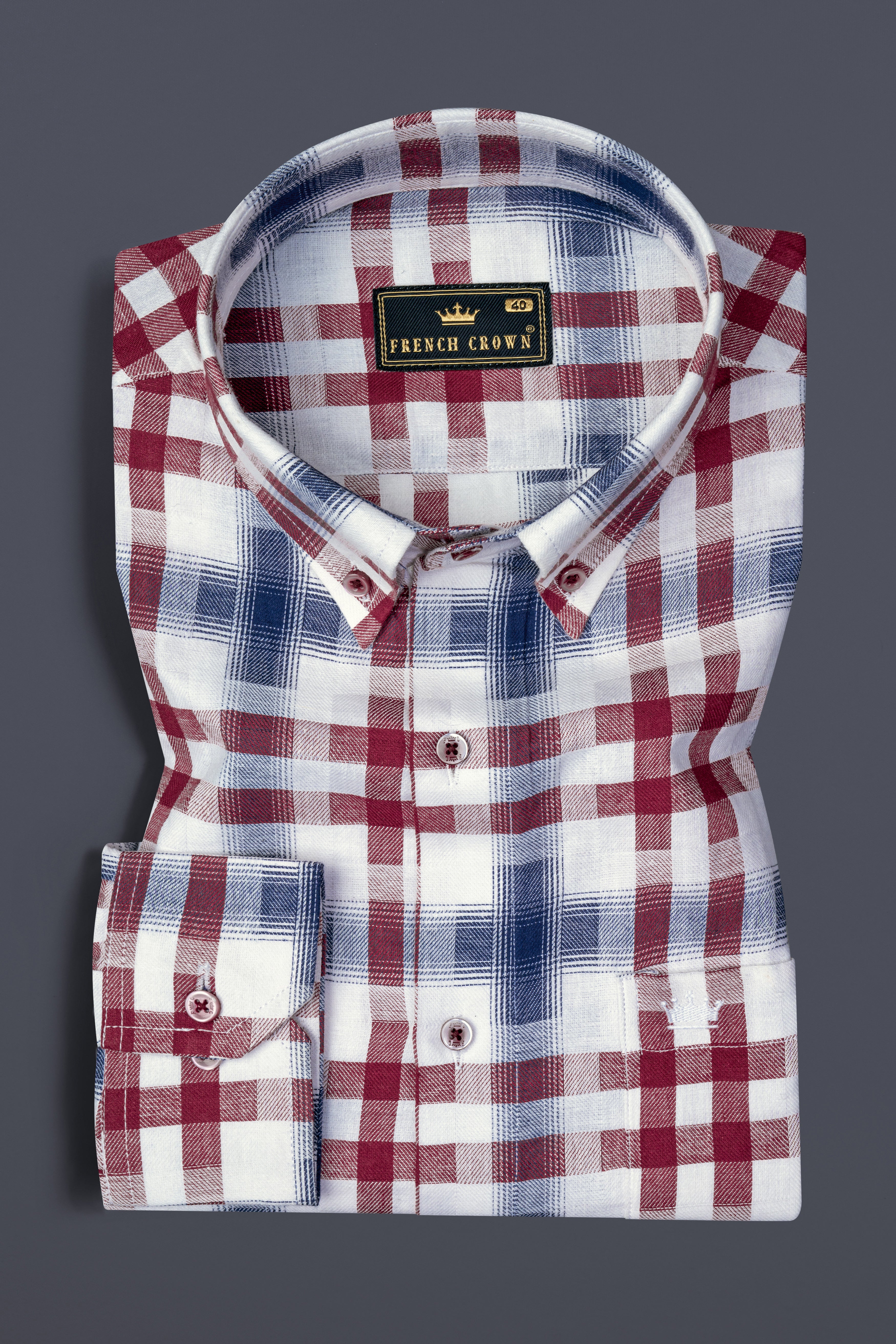 Bright White with Logan Gray and Scarlett Red Twill Plaid Premium Cotton Shirt