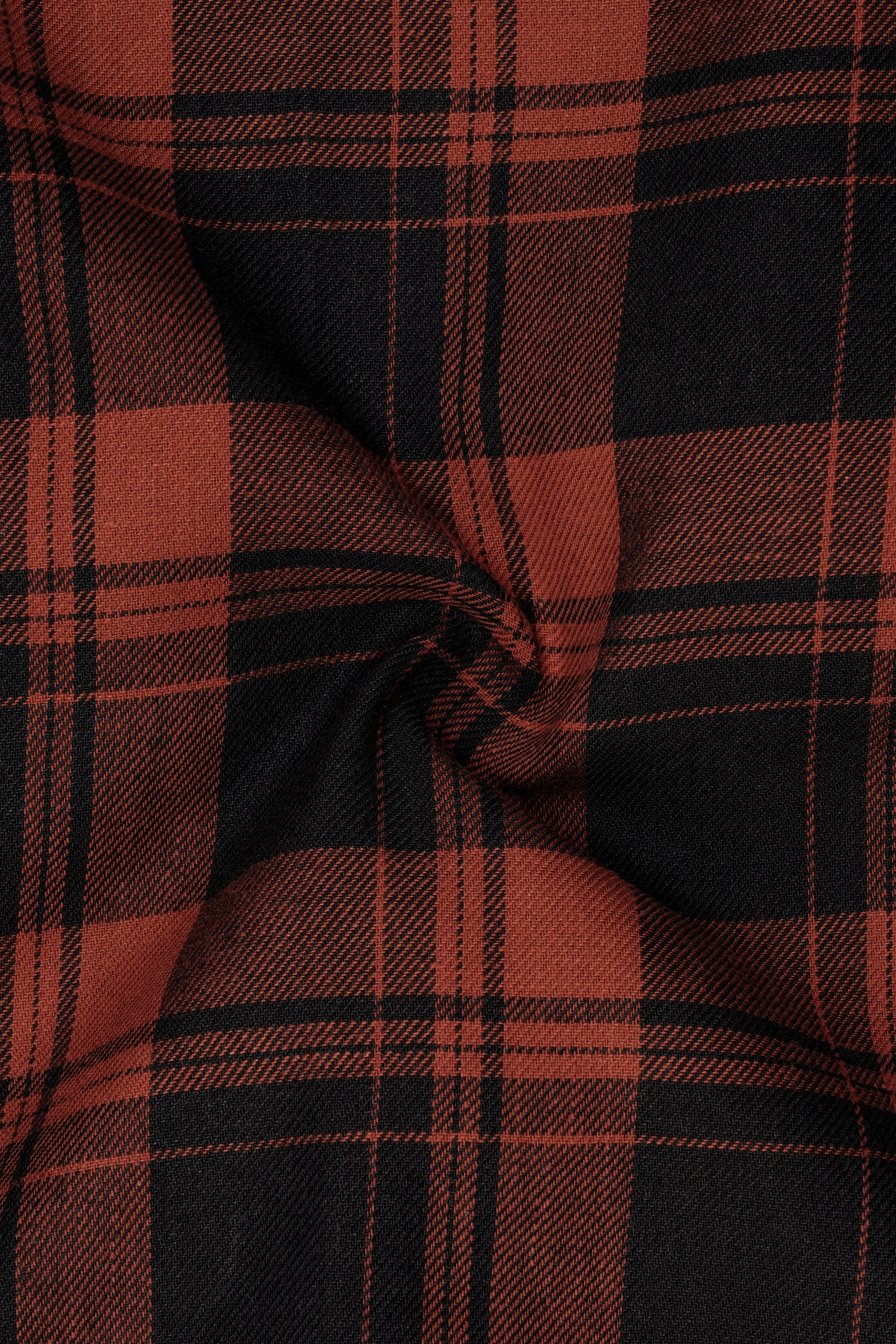 Jade Black and Medium Carmine Twill Plaid Premium Cotton Shirt