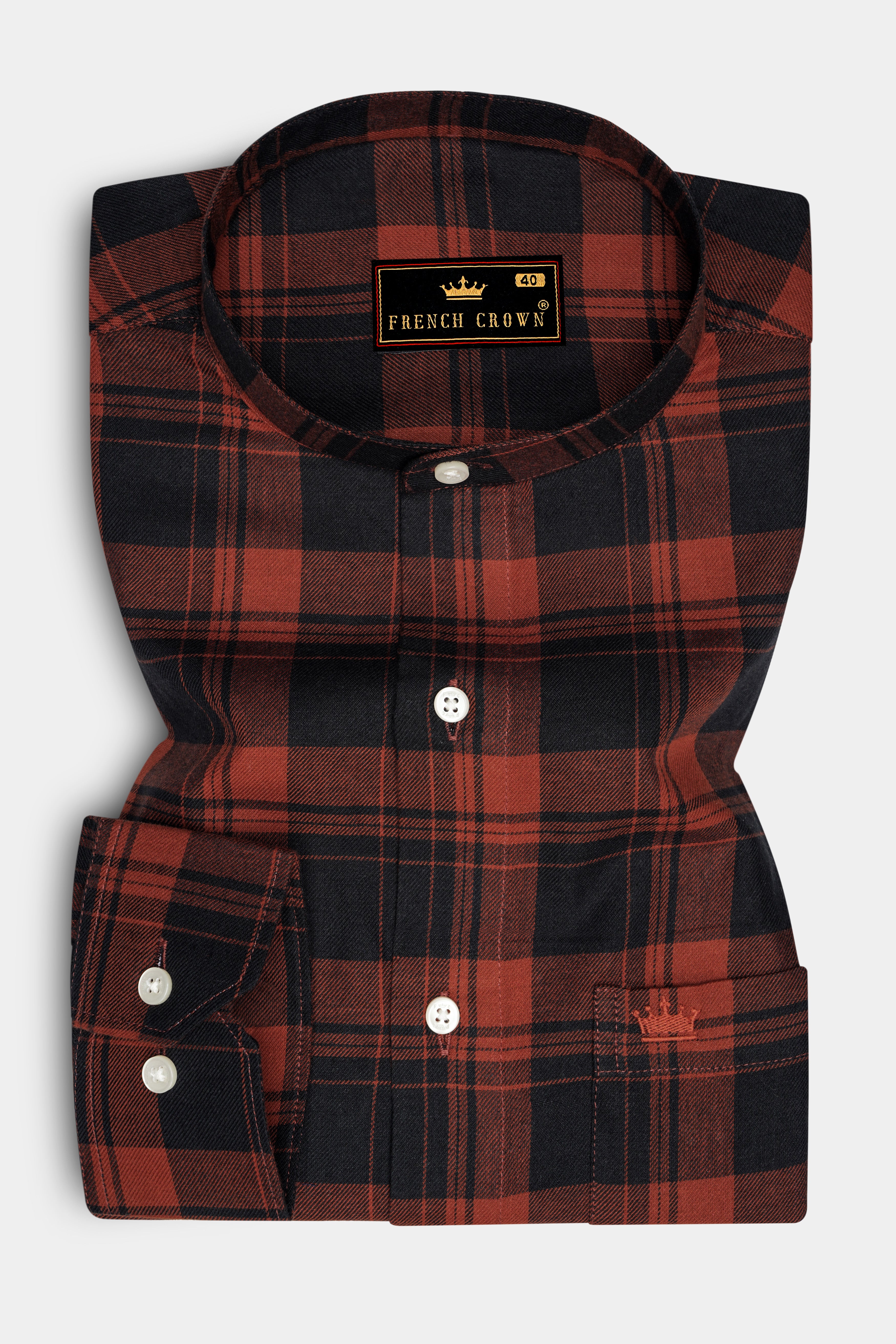 Jade Black and Medium Carmine Twill Plaid Premium Cotton Shirt