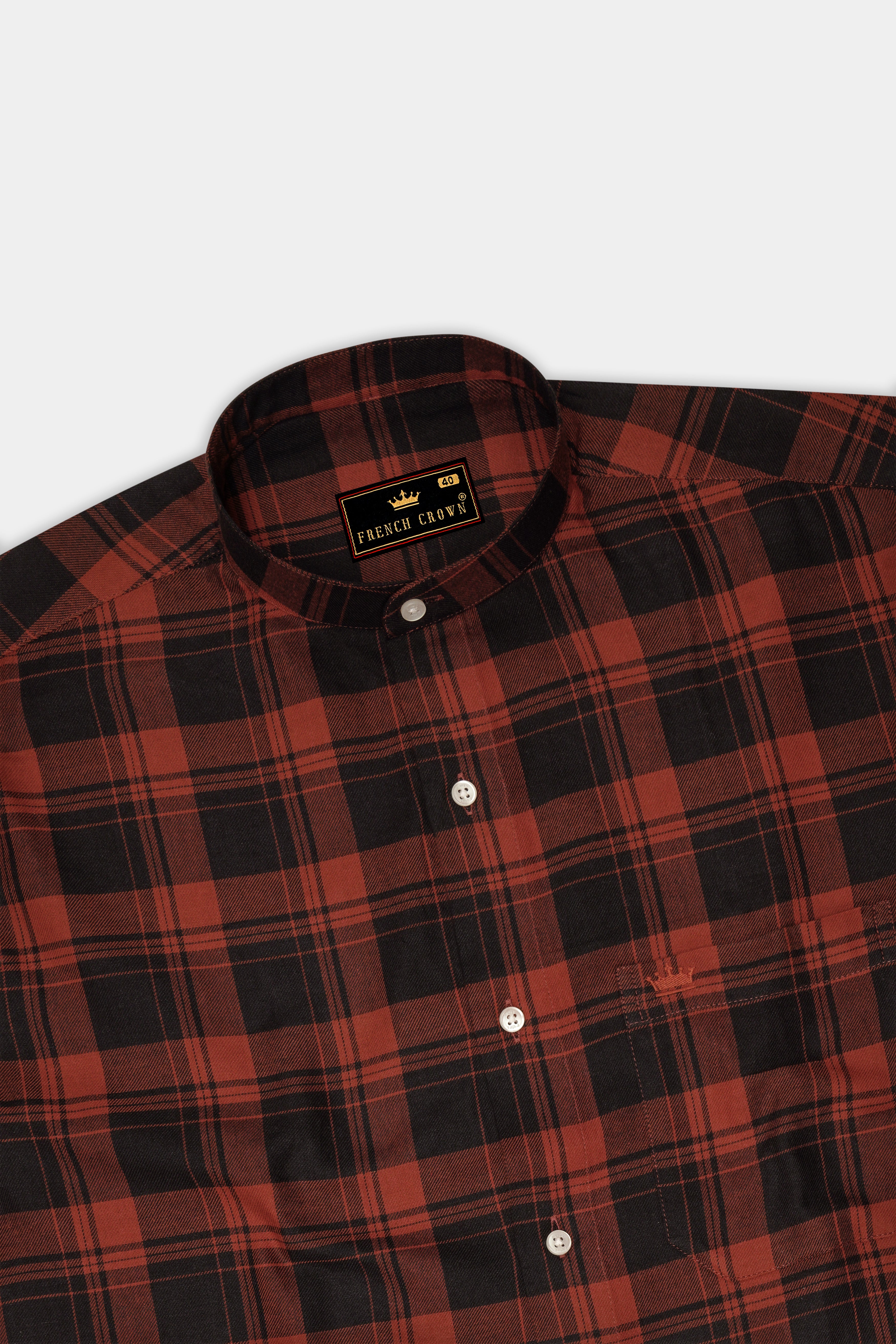 Jade Black and Medium Carmine Twill Plaid Premium Cotton Shirt