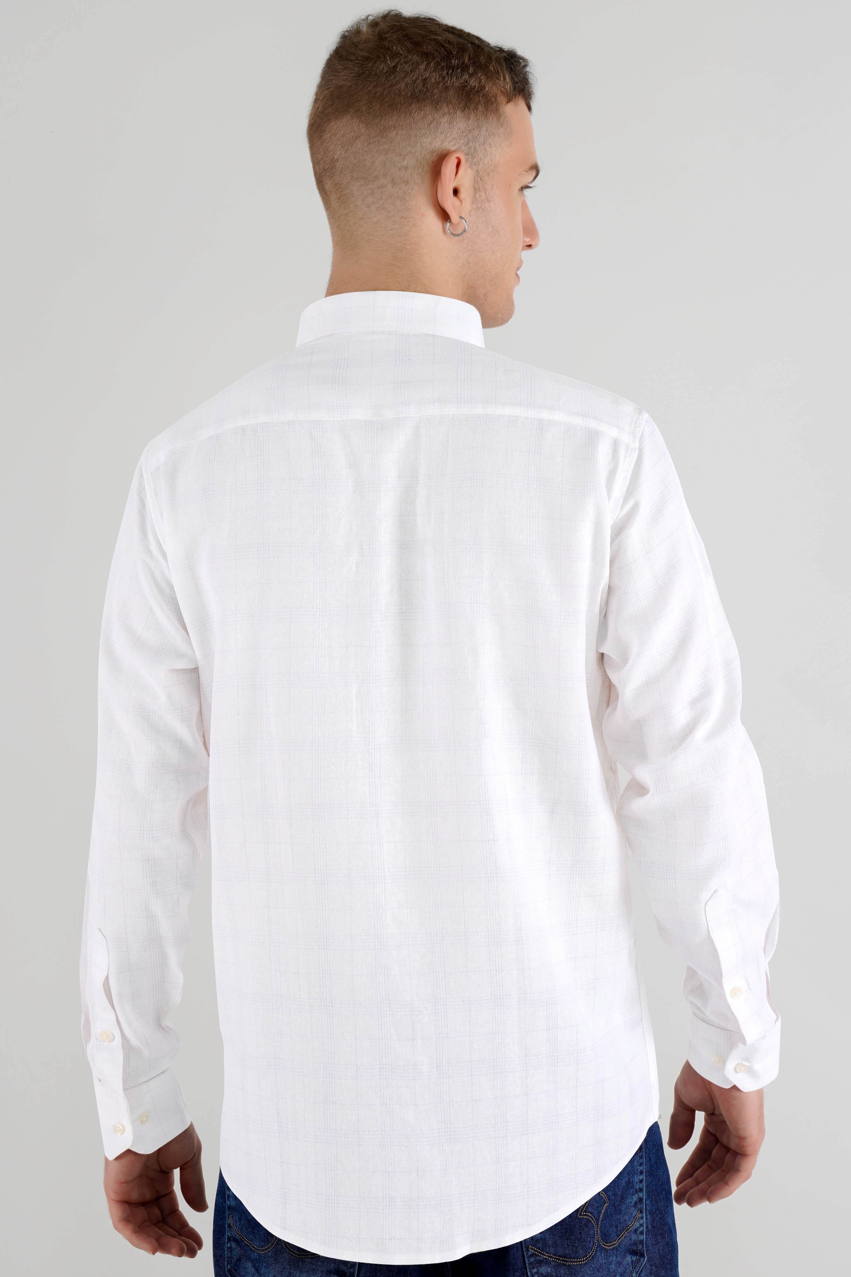 Bright white With Embroidered work Twill Subtle Plaid Premium Cotton Designer Shirt