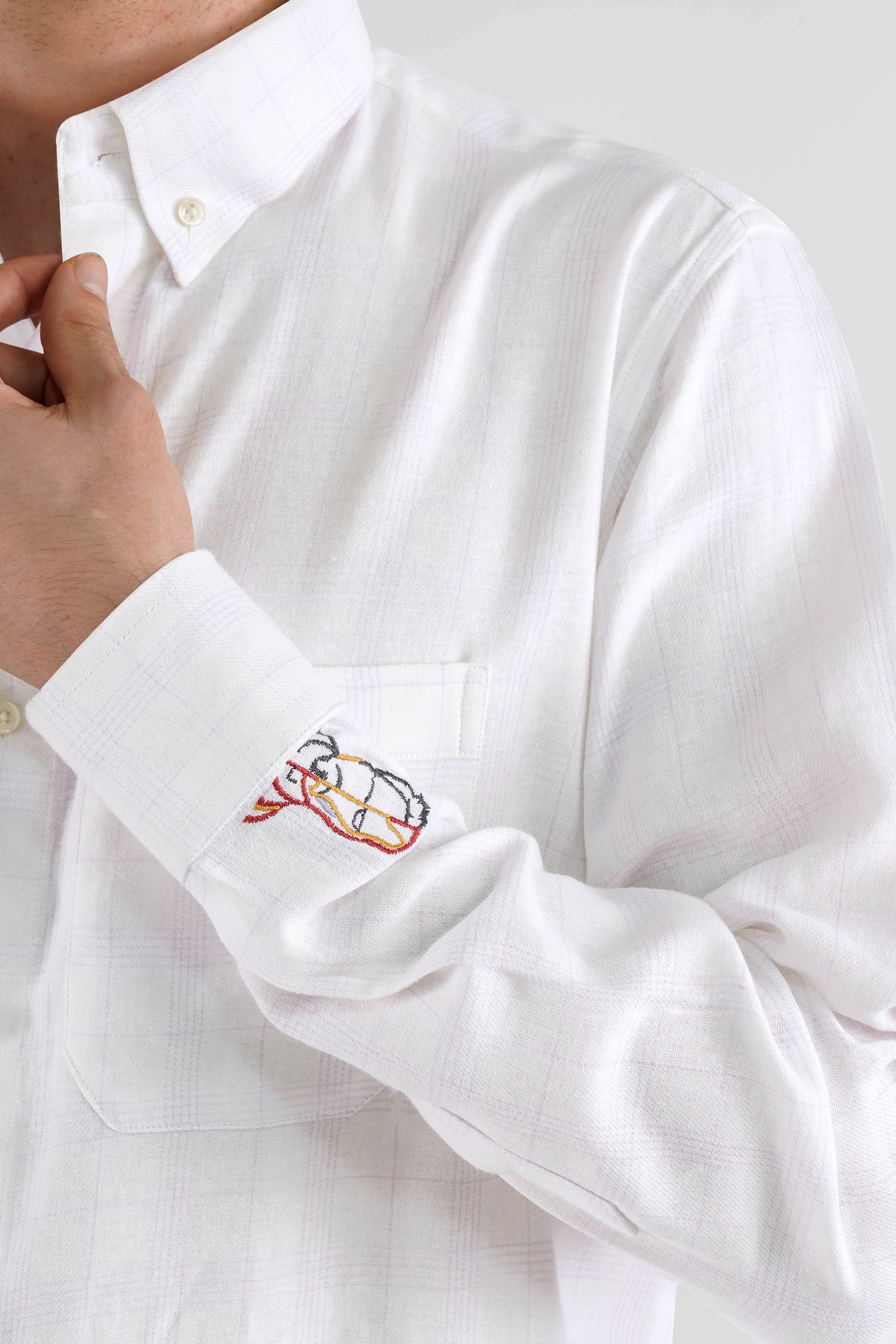 Bright white With Embroidered work Twill Subtle Plaid Premium Cotton Designer Shirt