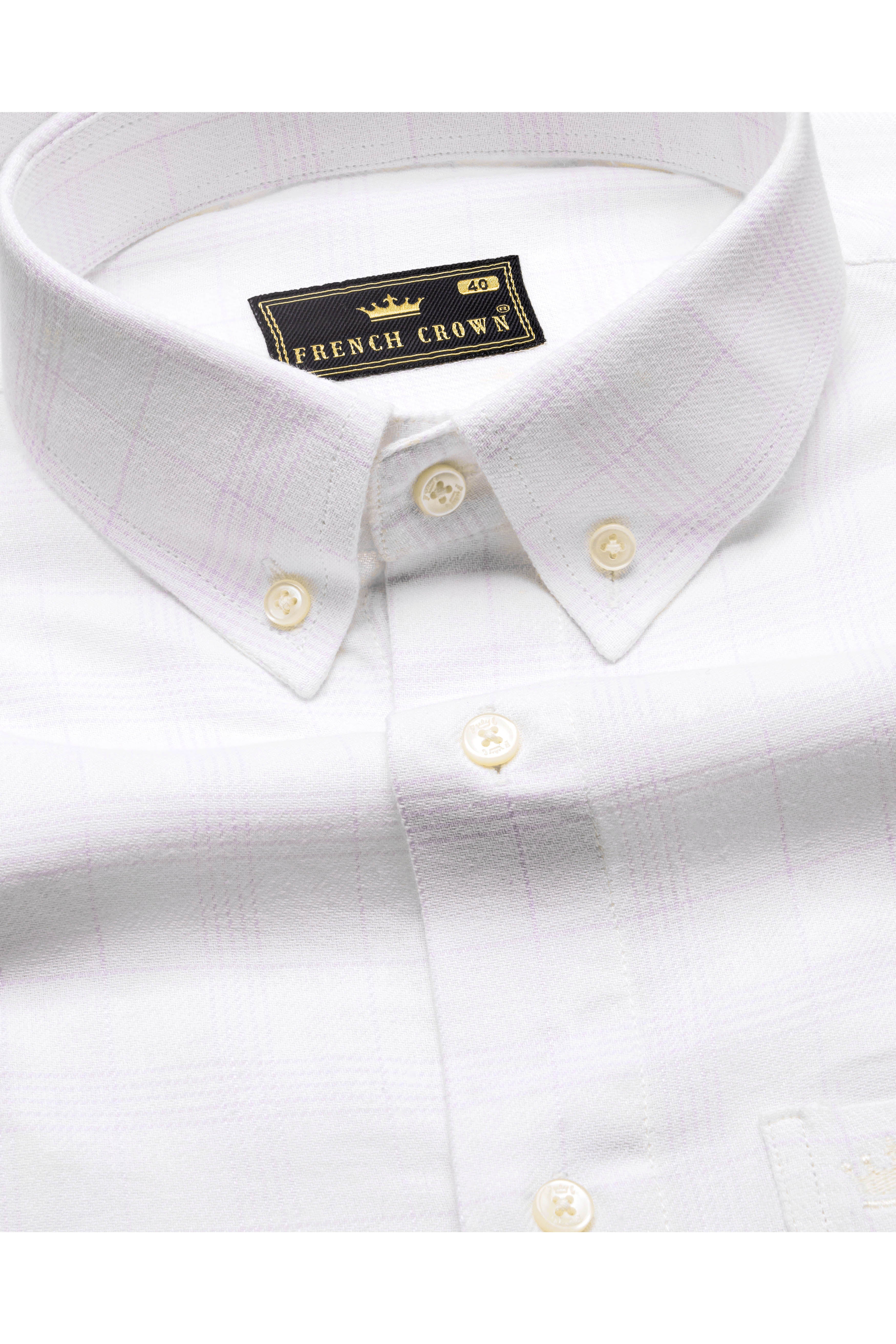 Bright white With Embroidered work Twill Subtle Plaid Premium Cotton Designer Shirt