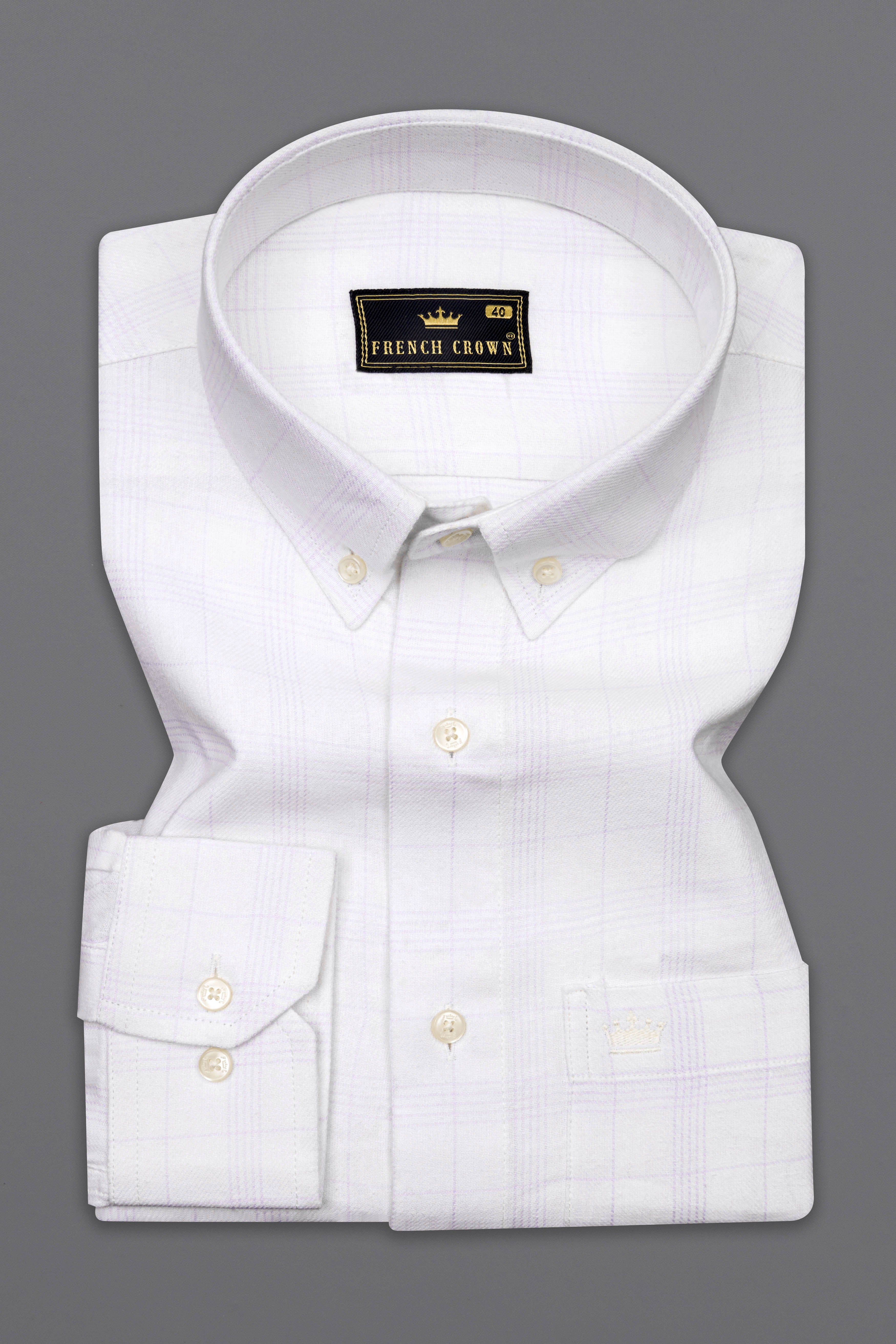 Bright white With Embroidered work Twill Subtle Plaid Premium Cotton Designer Shirt
