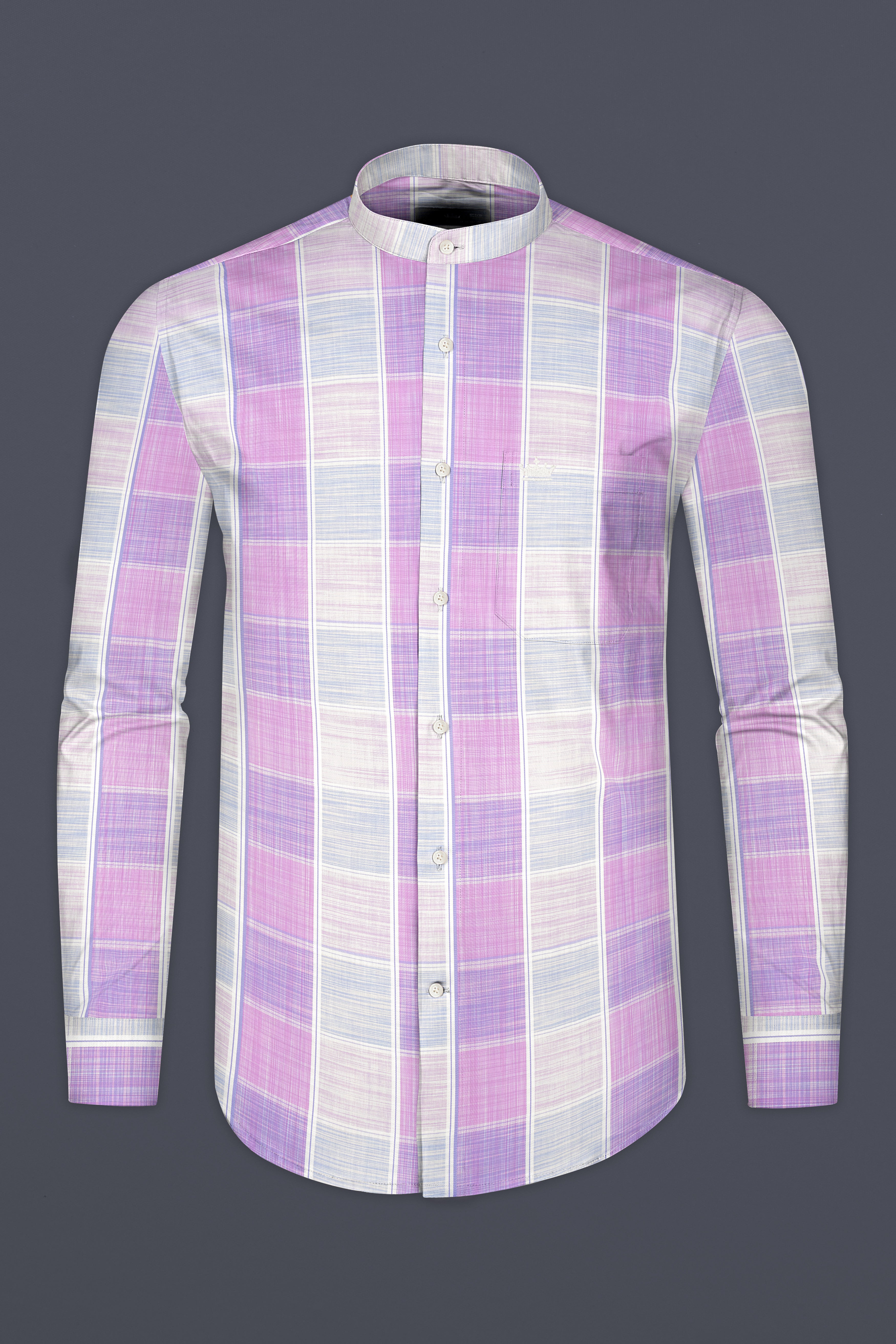 Bright White with Pale Magenta Windowpane Premium Cotton Shirt
