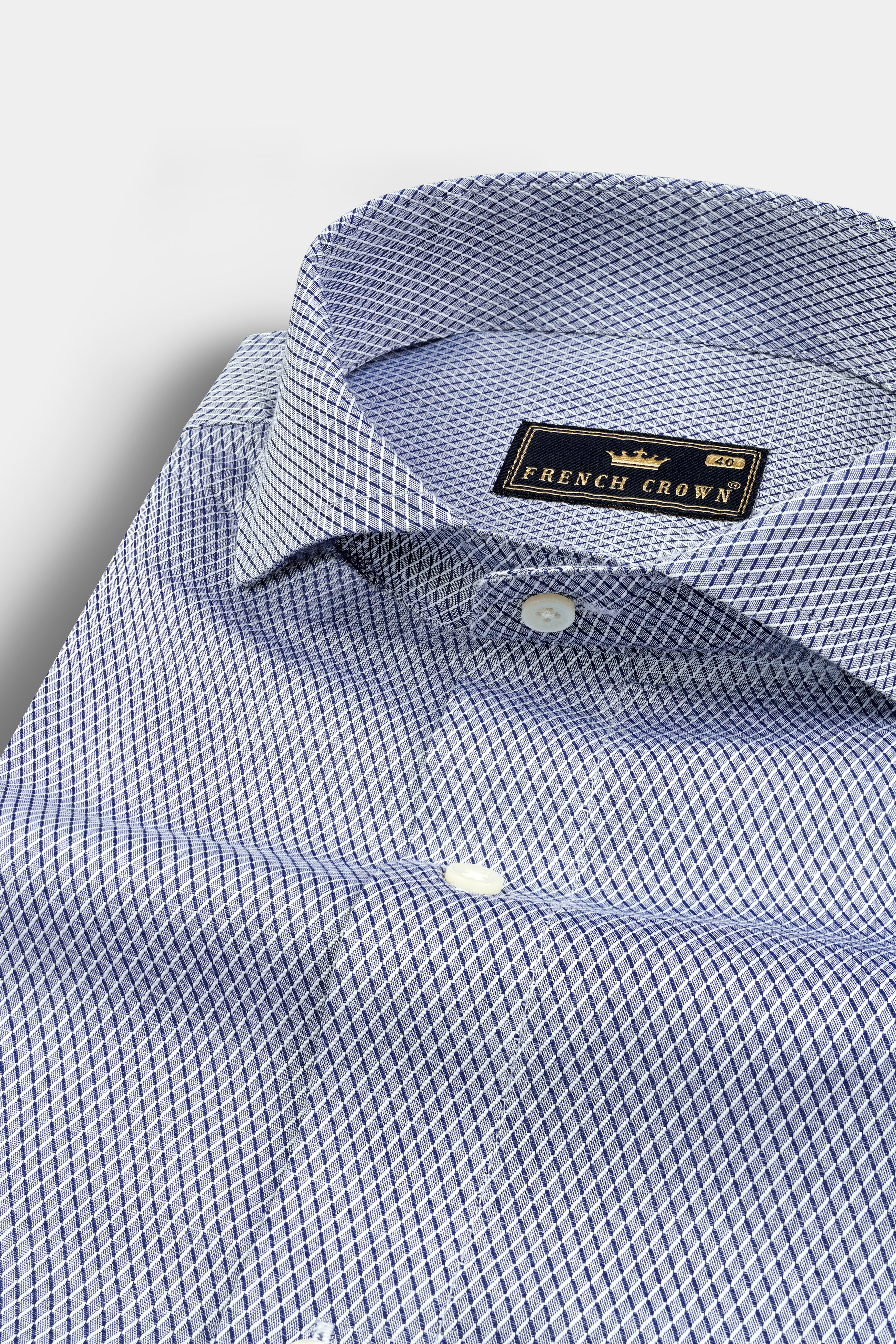 White and Cloud Burst Blue Dobby Textured Shirt