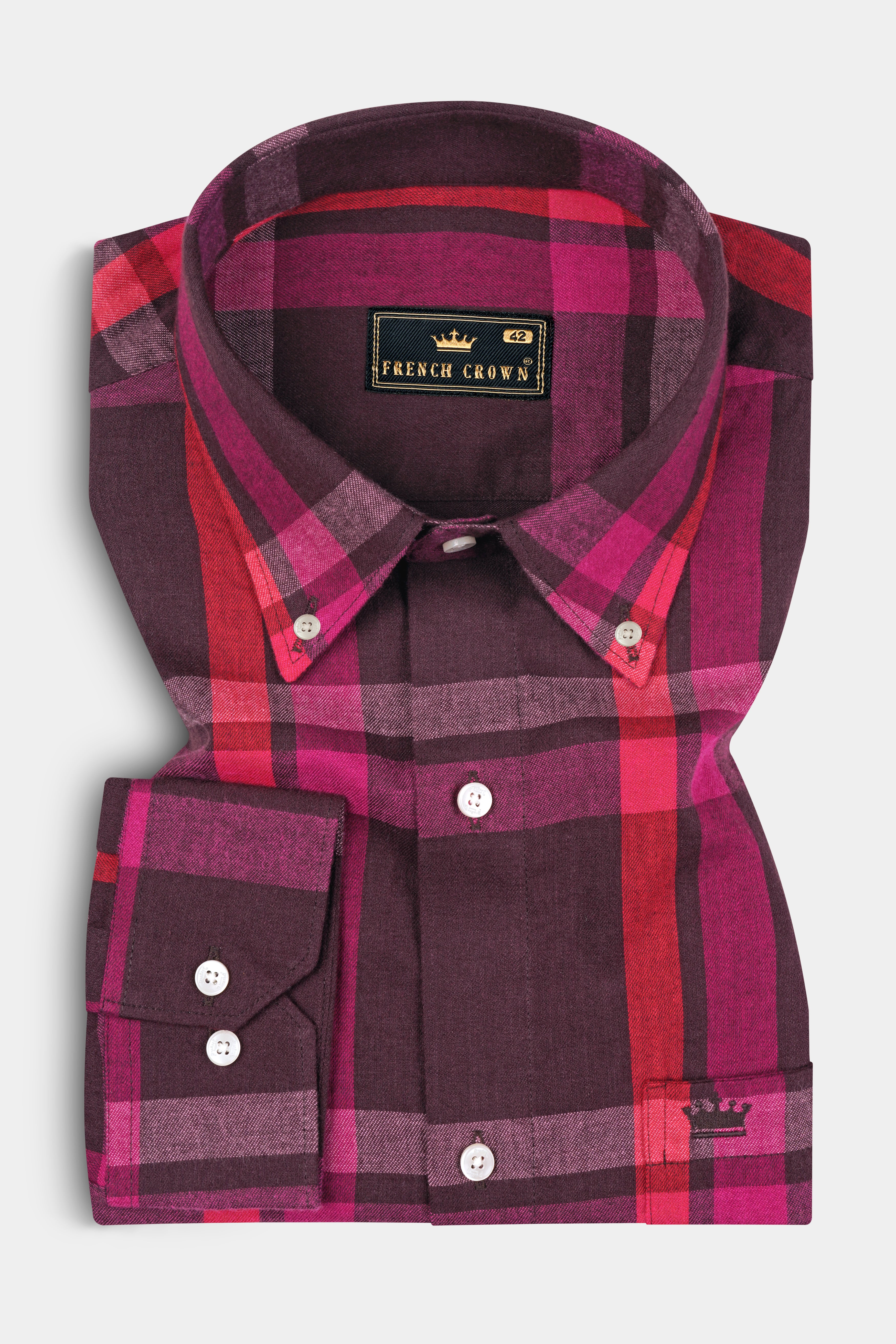English Walnut and Mulberry Pink Plaid Flannel Shirt