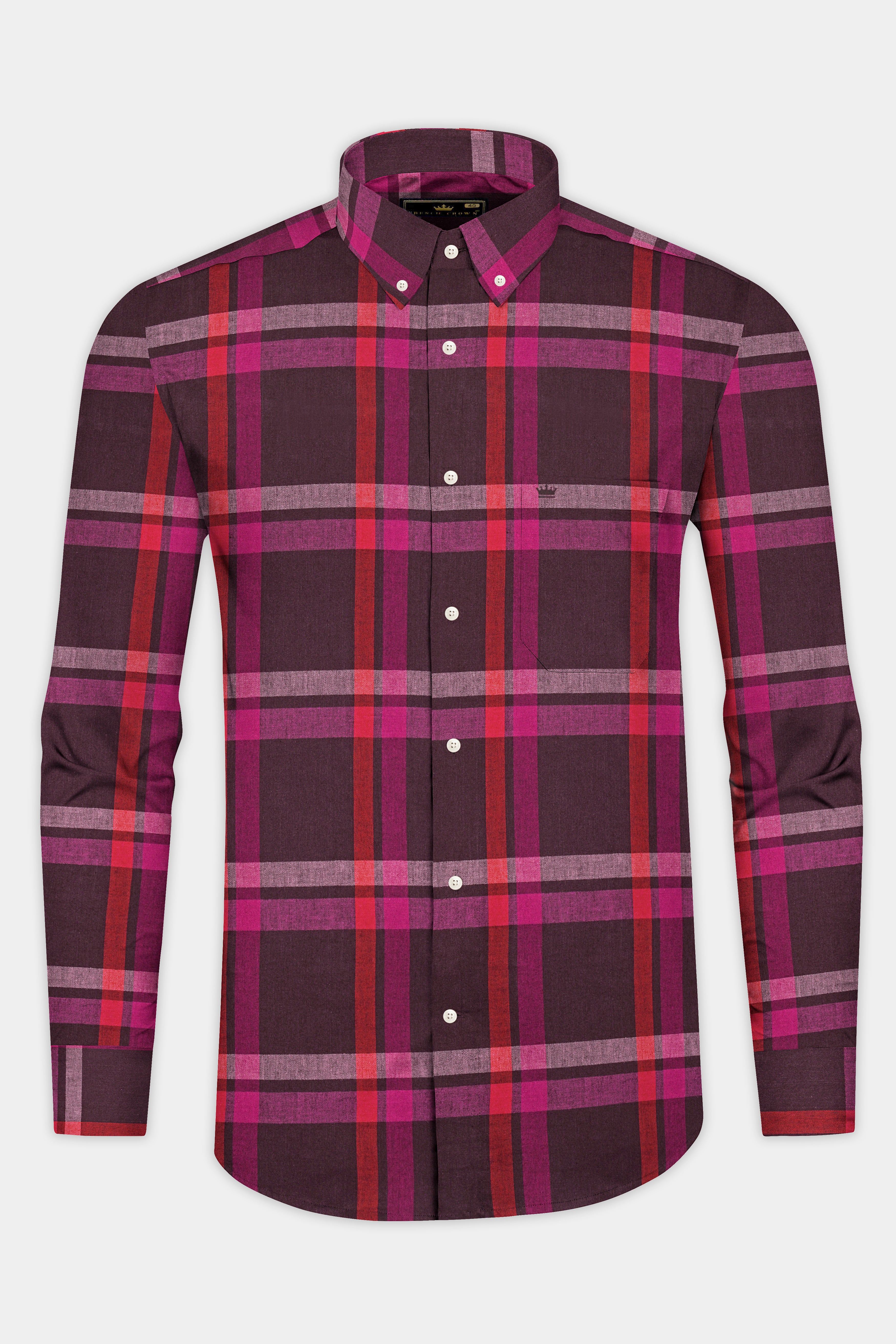 English Walnut and Mulberry Pink Plaid Flannel Shirt