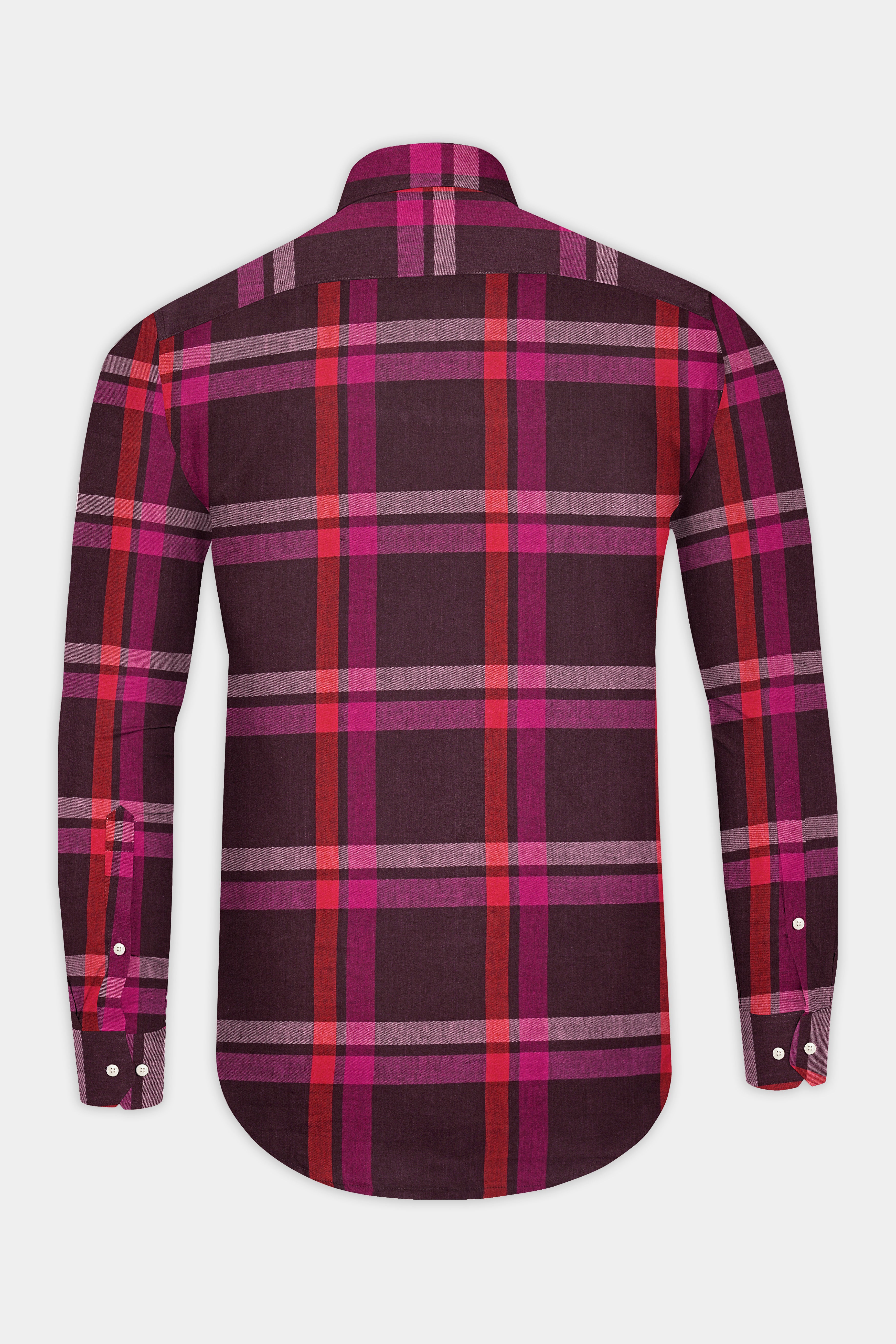 English Walnut and Mulberry Pink Plaid Flannel Shirt