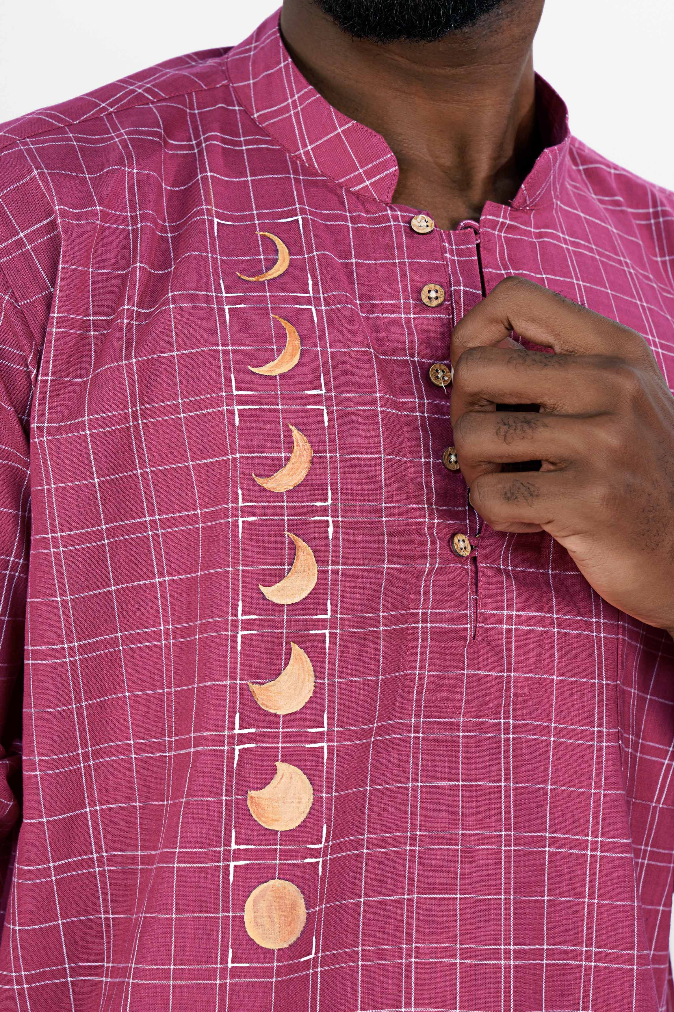 Tapestry Pink Checkered Hand Painted Luxurious Linen Designer Kurta Shirt 6441-KS-ART-38, 6441-KS-ART-H-38, 6441-KS-ART-39, 6441-KS-ART-H-39, 6441-KS-ART-40, 6441-KS-ART-H-40, 6441-KS-ART-42, 6441-KS-ART-H-42, 6441-KS-ART-44, 6441-KS-ART-H-44, 6441-KS-ART-46, 6441-KS-ART-H-46, 6441-KS-ART-48, 6441-KS-ART-H-48, 6441-KS-ART-50, 6441-KS-ART-H-50, 6441-KS-ART-52, 6441-KS-ART-H-52