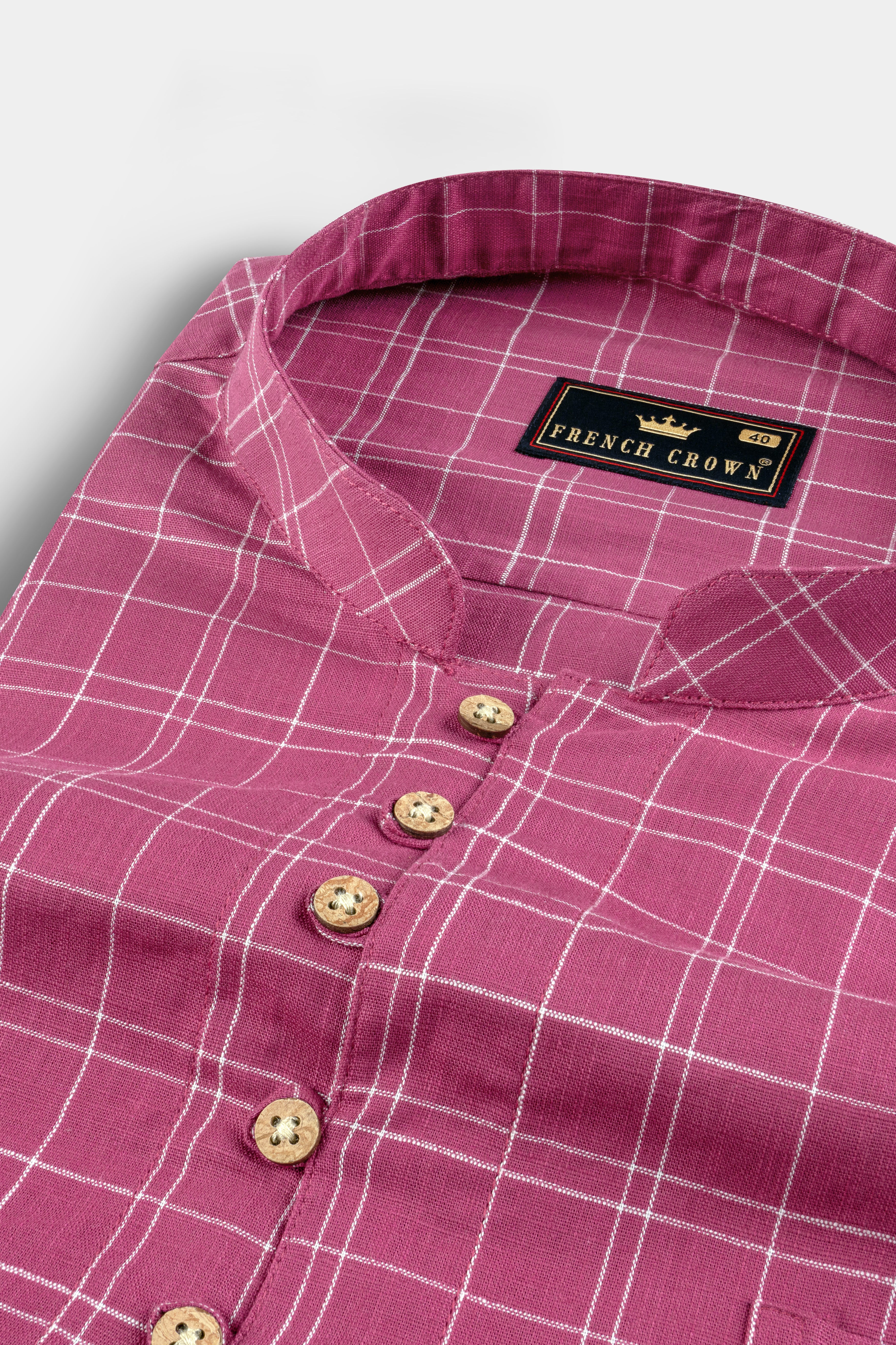 Hibiscus Red Checkered Luxurious Linen Kurta Shirt