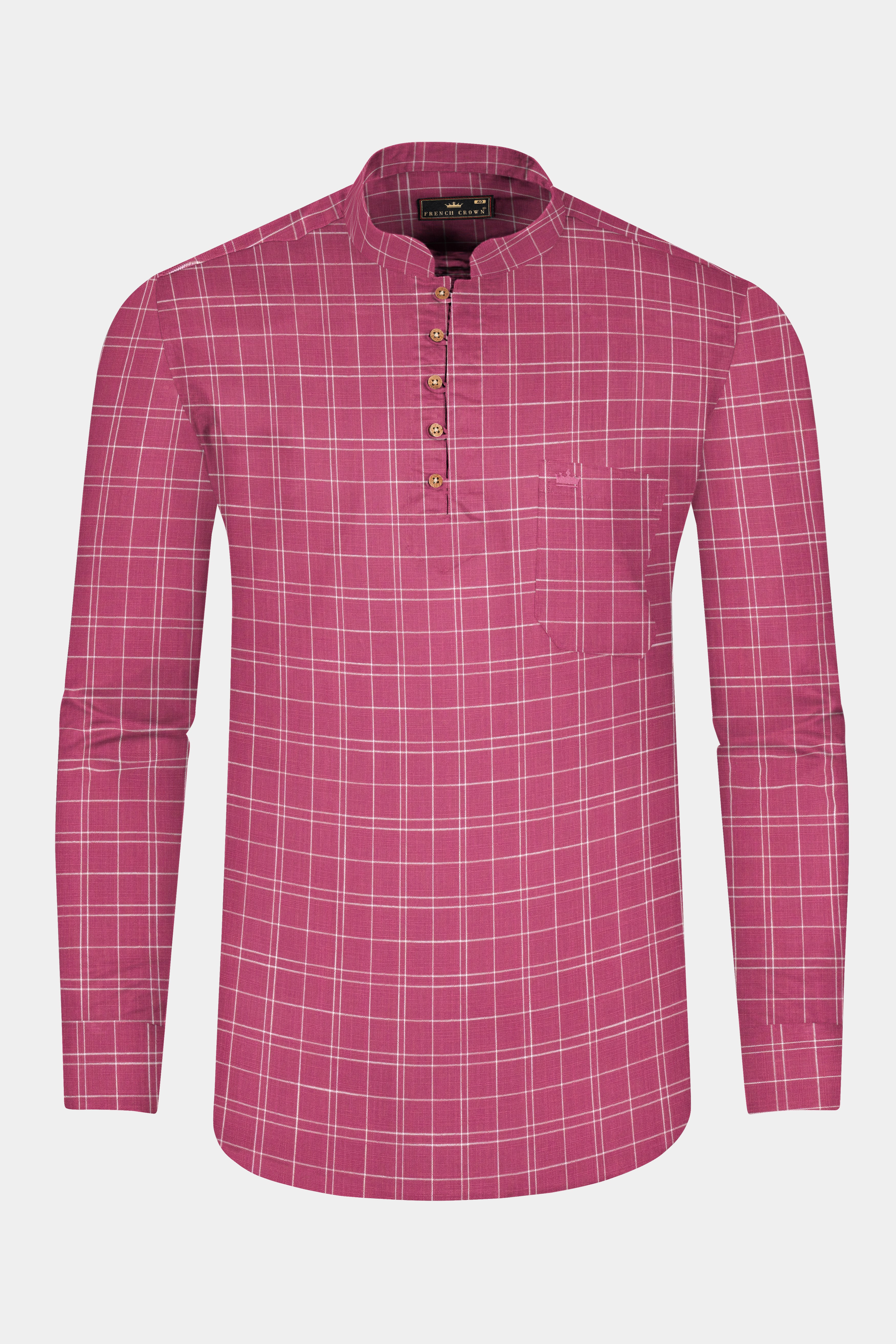 Hibiscus Red Checkered Luxurious Linen Kurta Shirt