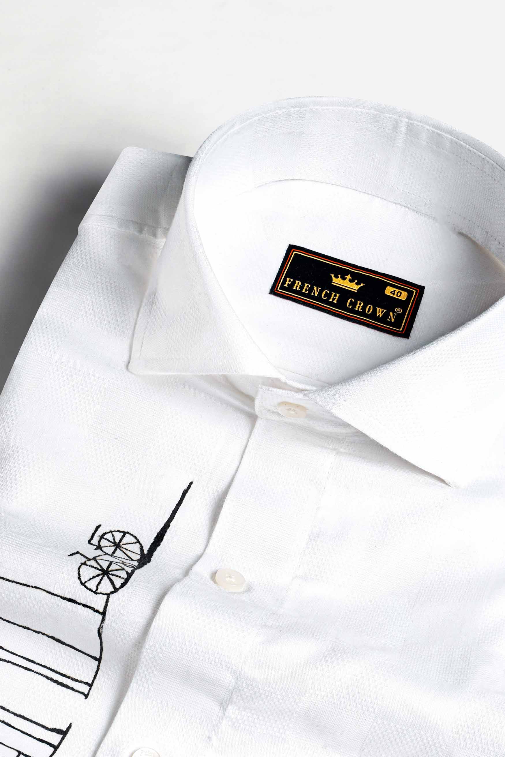 Bright White Indian Monuments Hand Painted Dobby Textured Premium Giza Cotton Designer Shirt