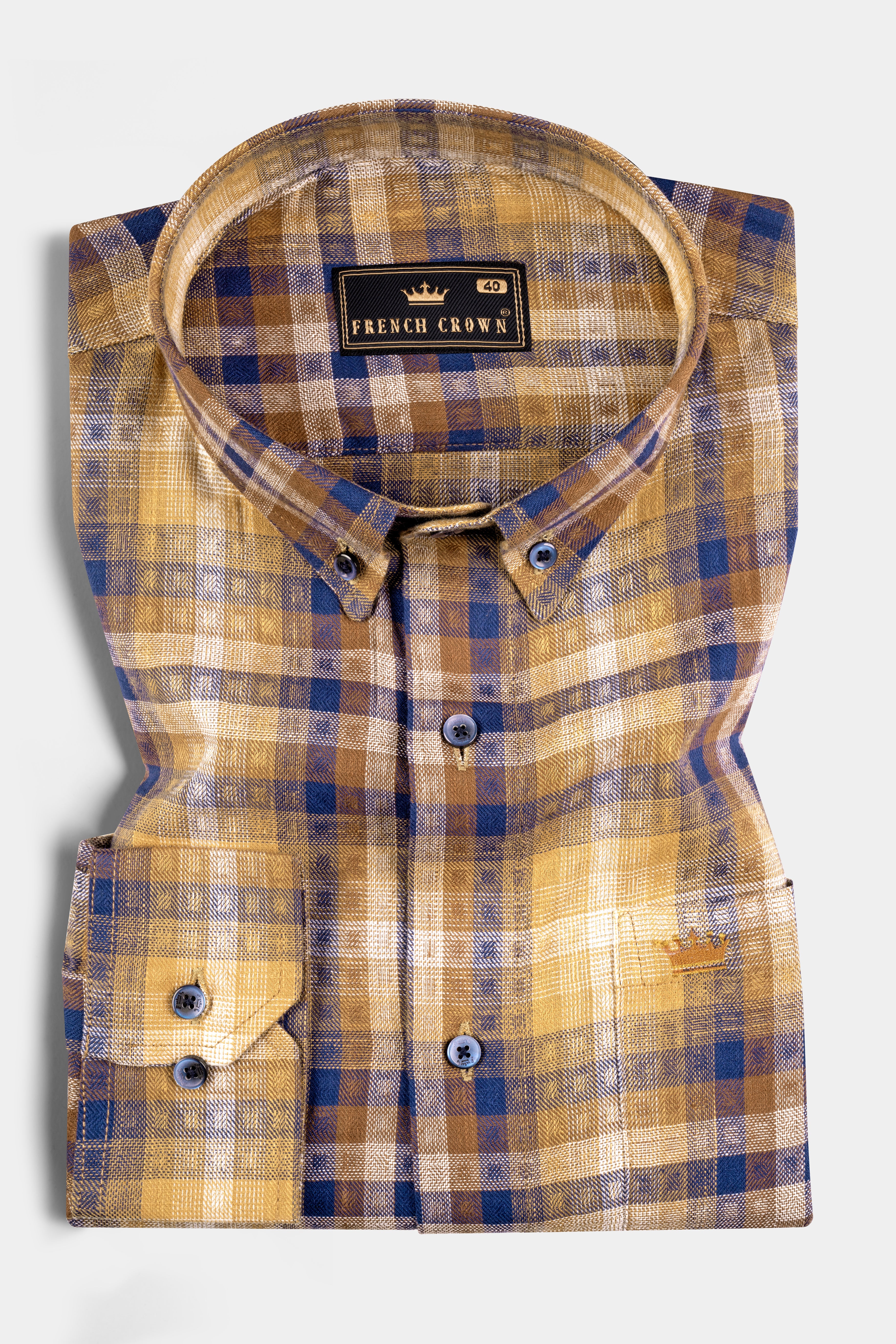 Ironstone Brown and Rhino Blue Plaid Twill Textured Premium Cotton Shirt