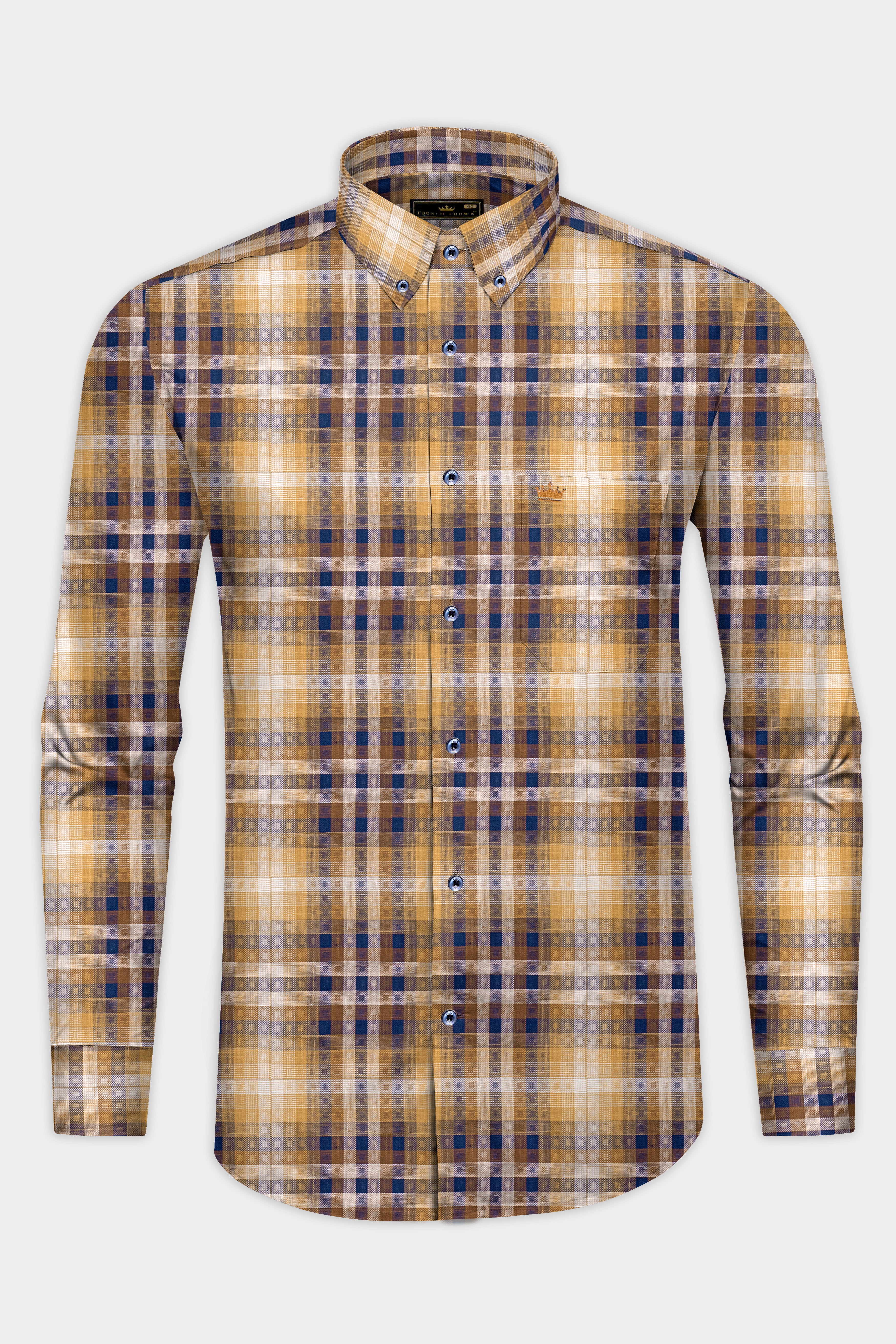 Ironstone Brown and Rhino Blue Plaid Twill Textured Premium Cotton Shirt