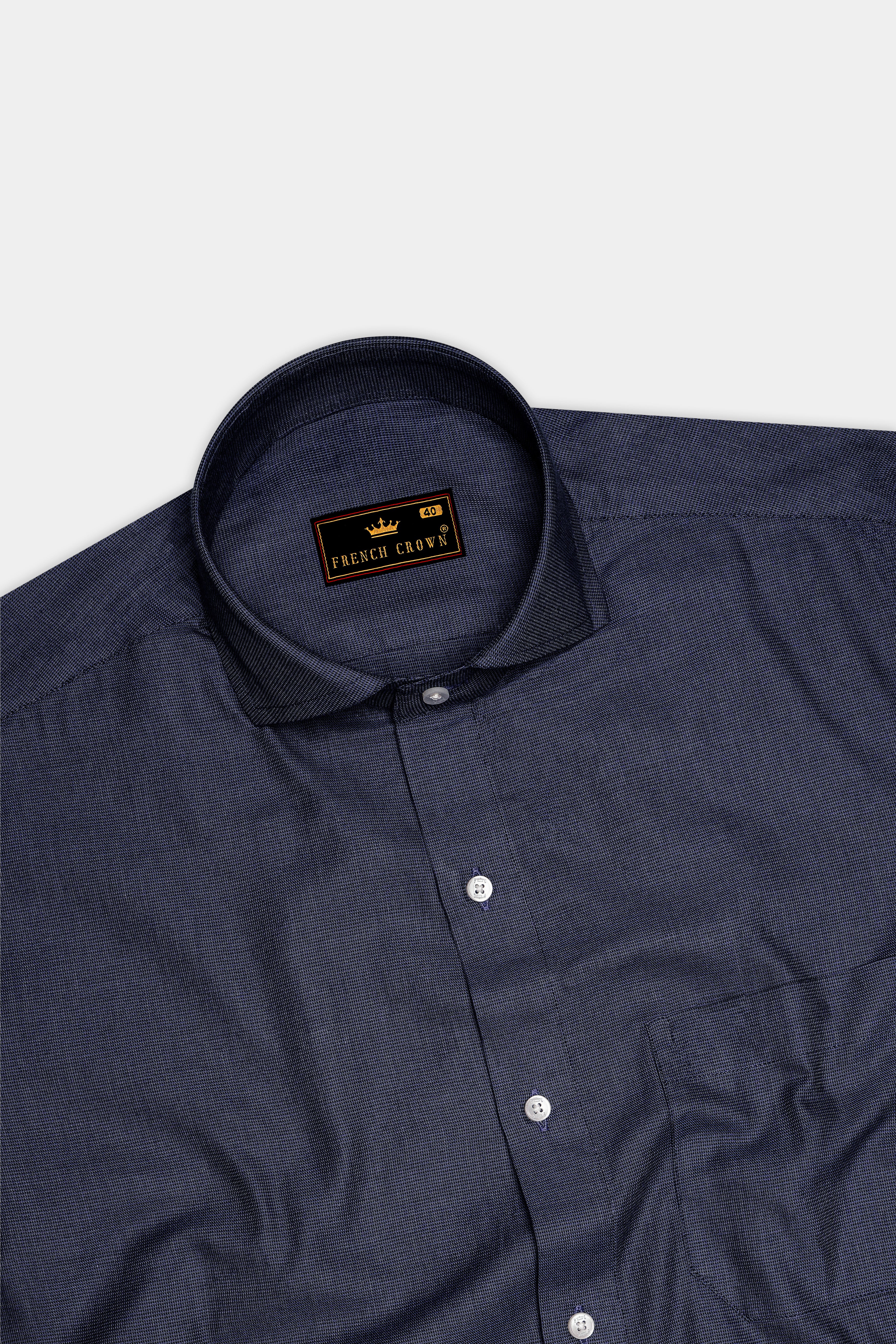 Cadet Blue Micro Houndstooth Textured Premium Giza Cotton Shirt