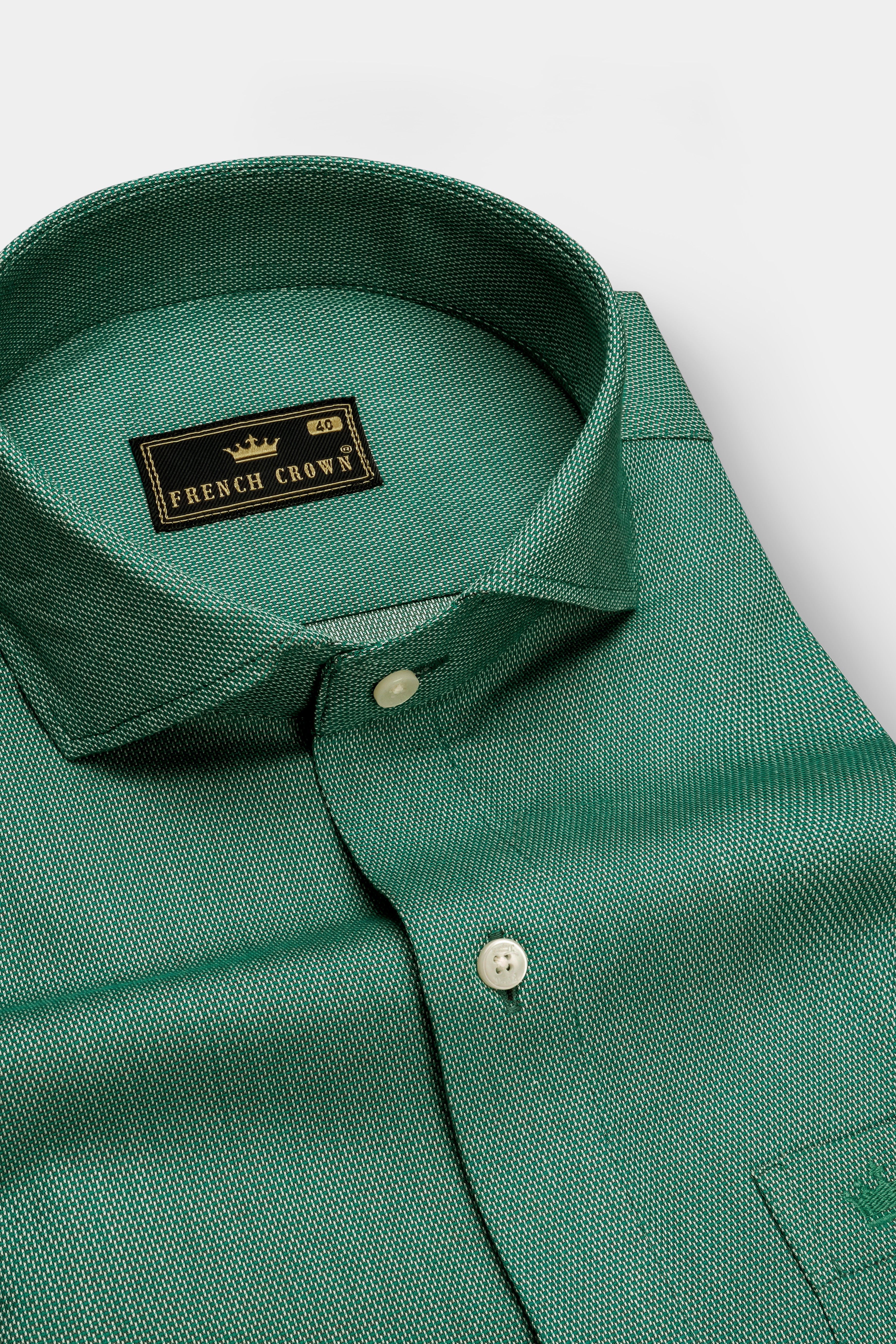 Dark Aqua Green Dobby Textured Premium Giza Cotton Shirt