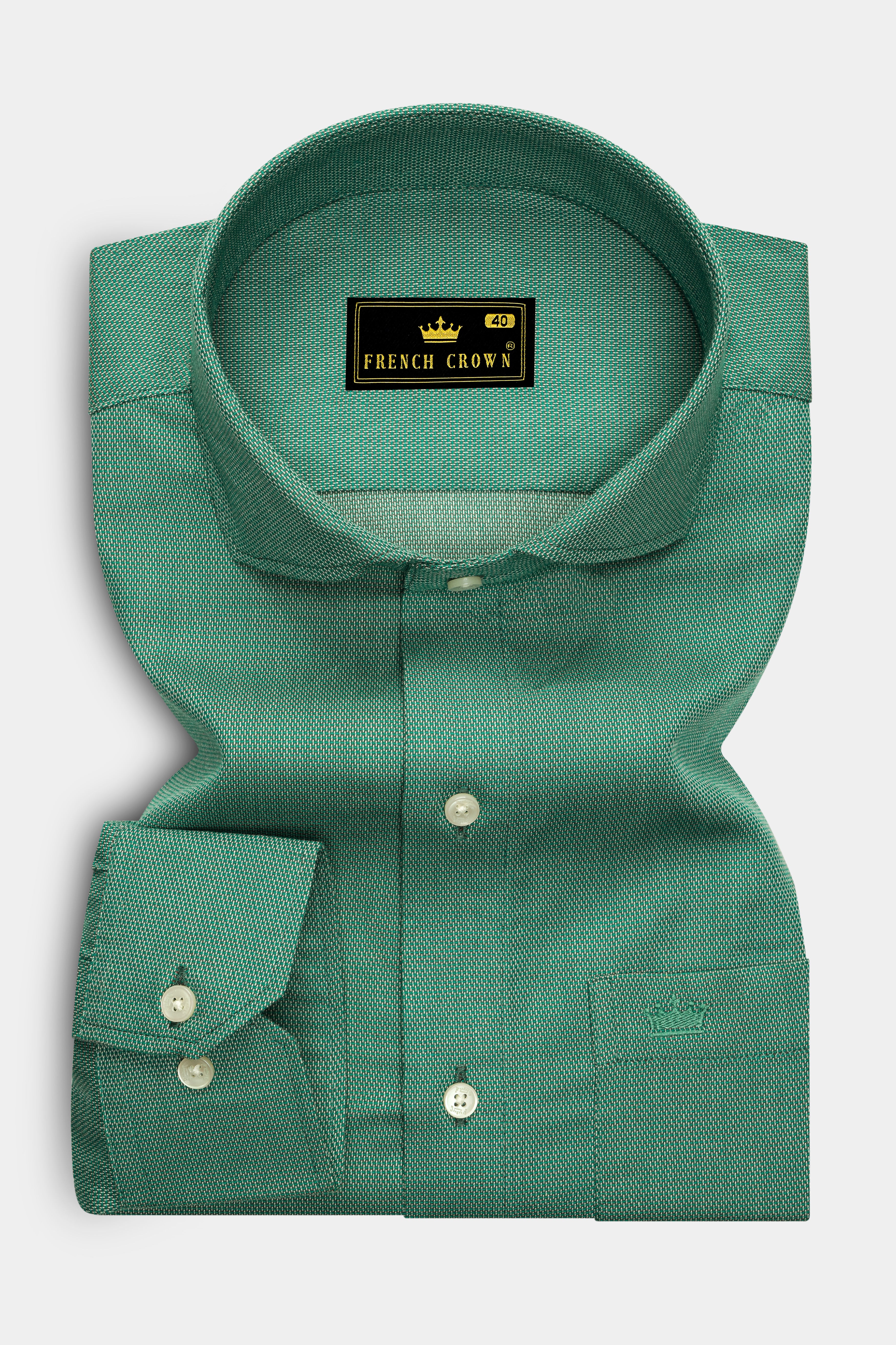 Dark Aqua Green Dobby Textured Premium Giza Cotton Shirt