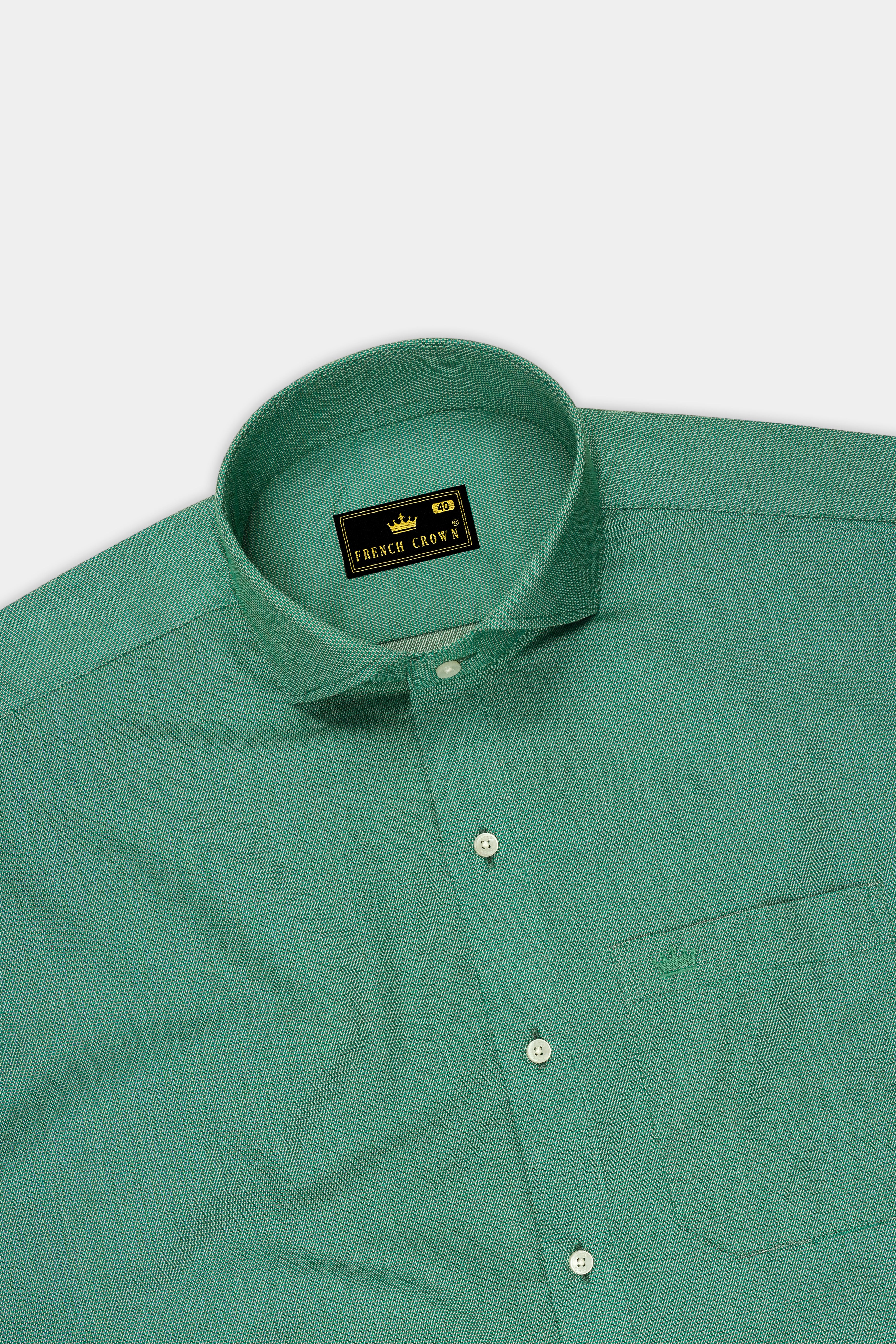 Dark Aqua Green Dobby Textured Premium Giza Cotton Shirt