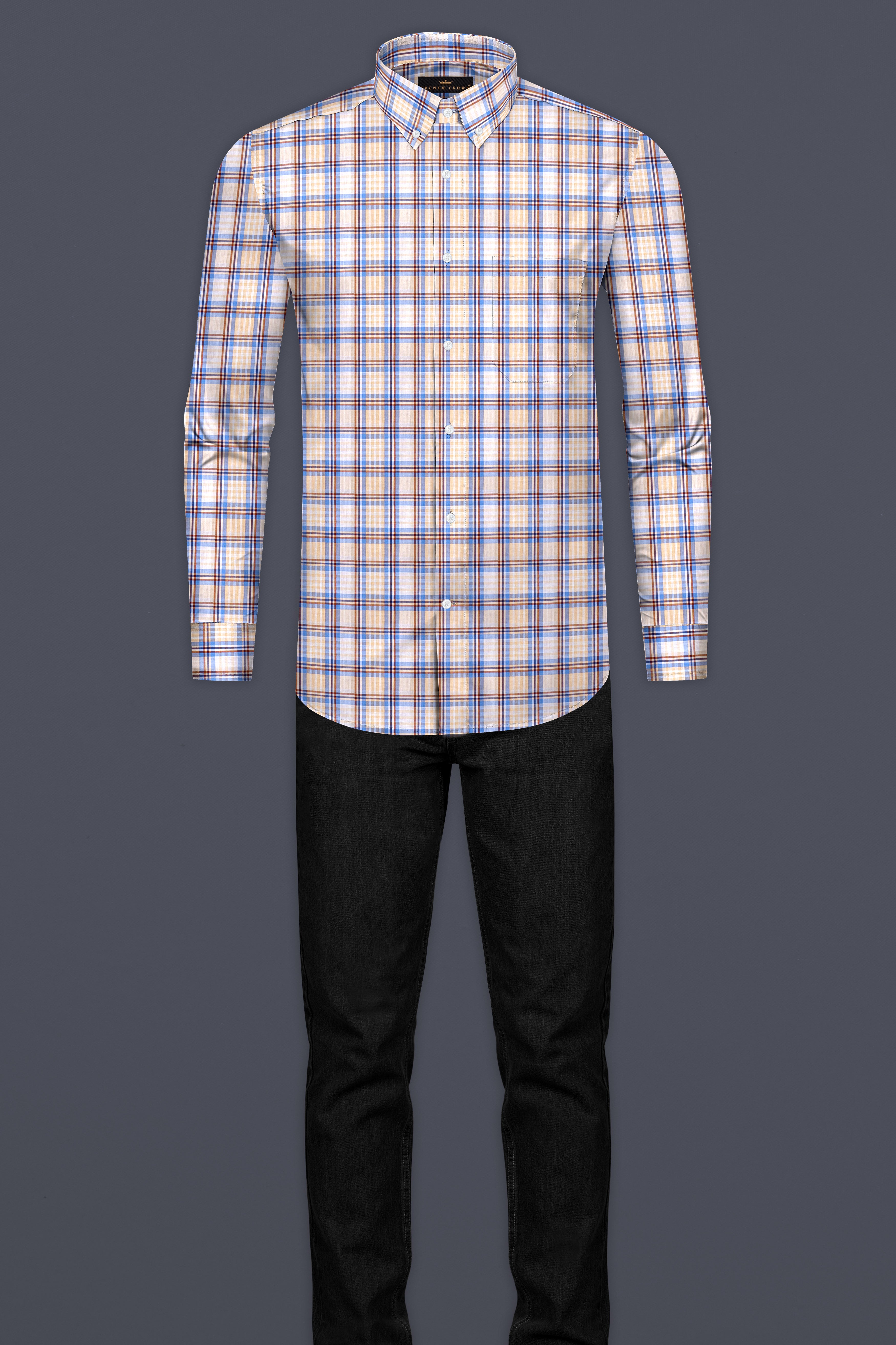 Mandys Brown Checkered Premium Cotton Shirt
